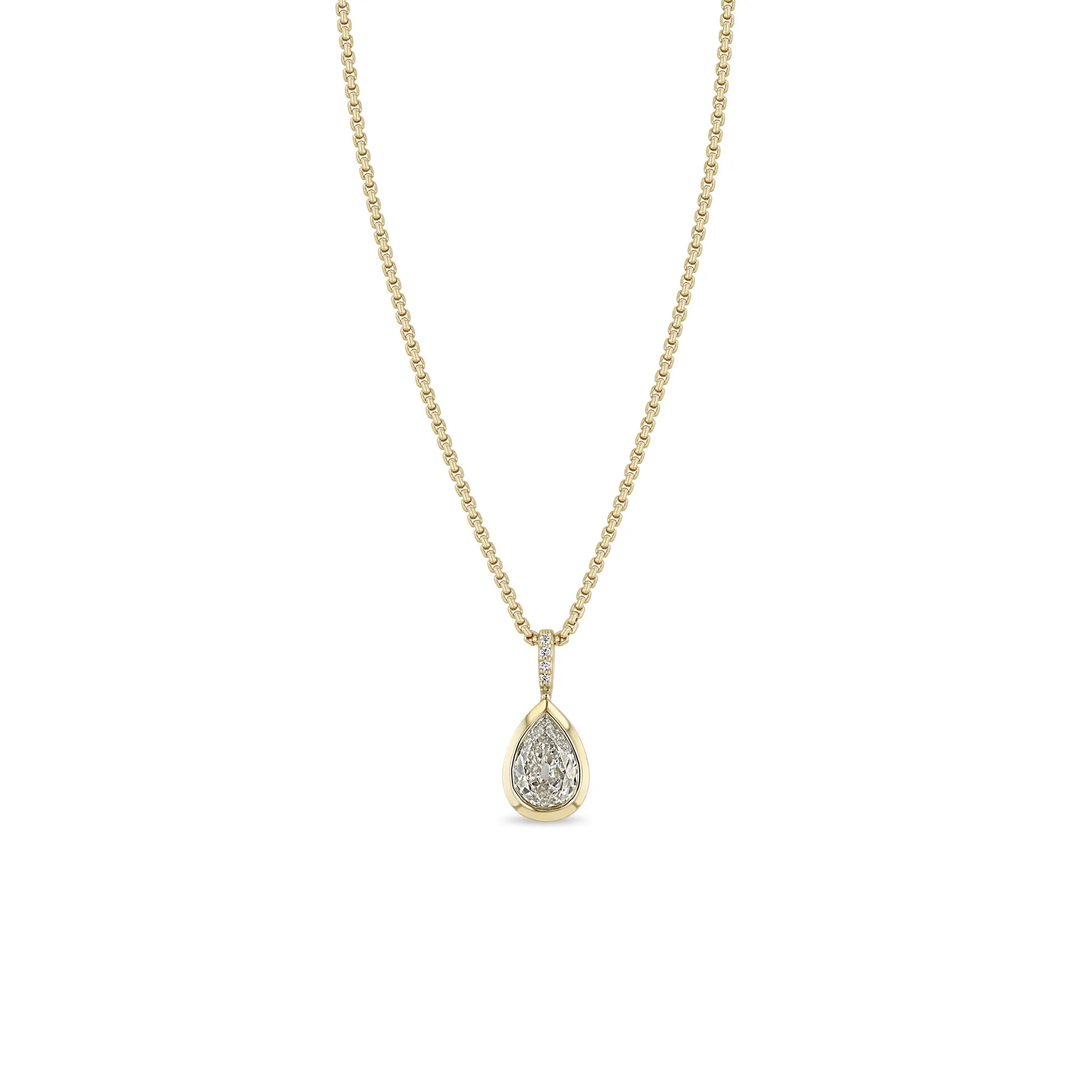 1.06 ctw Mine Cut Pear Diamond Pendant Box Chain Necklace