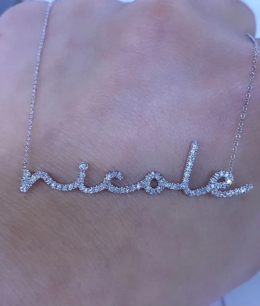 14K Gold Custom Diamond Cursive Name Necklace