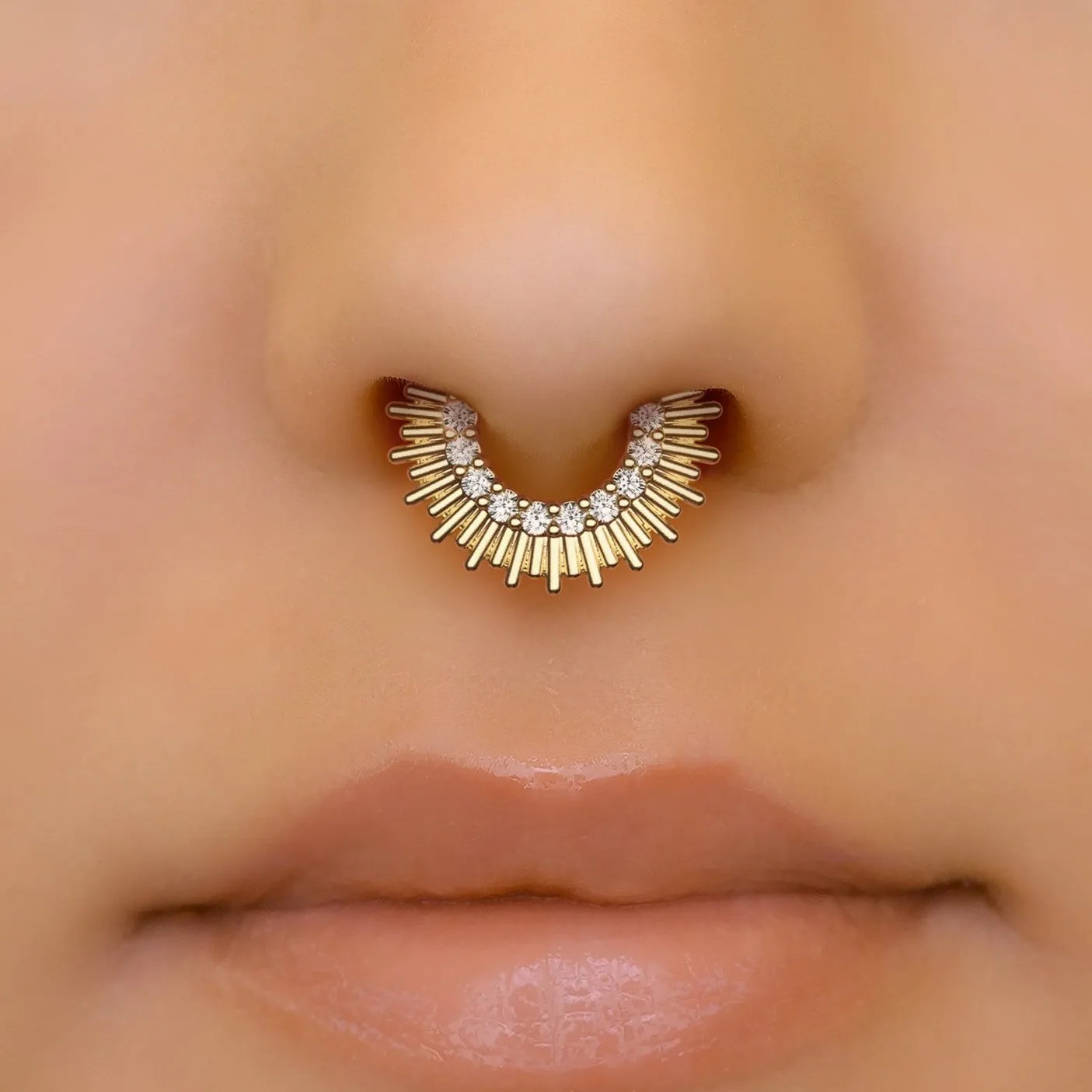 14K Gold Diamond Sunburst Septum Hoop