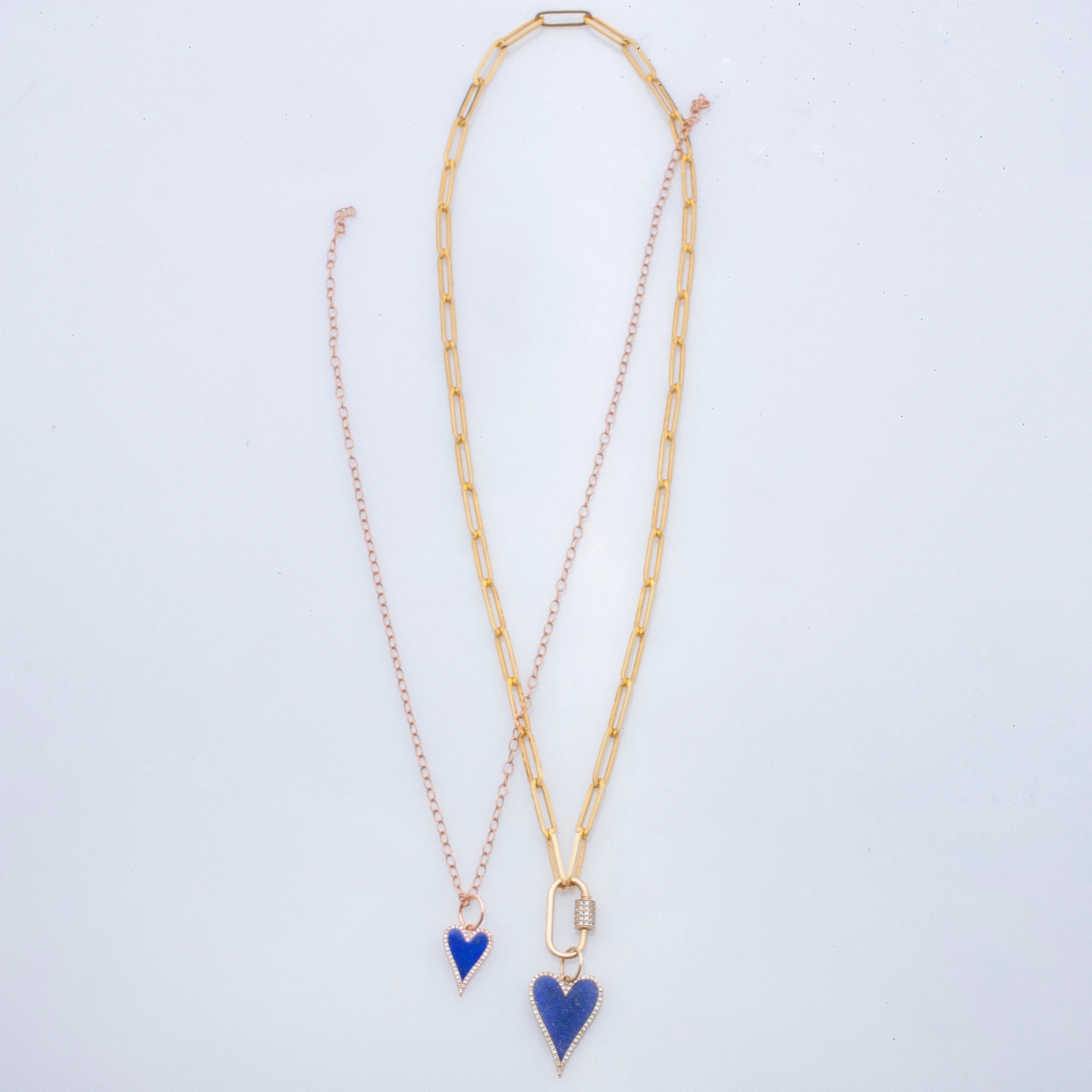 14K Gold Small Blue Lapis and Diamond Elongated Heart Charm