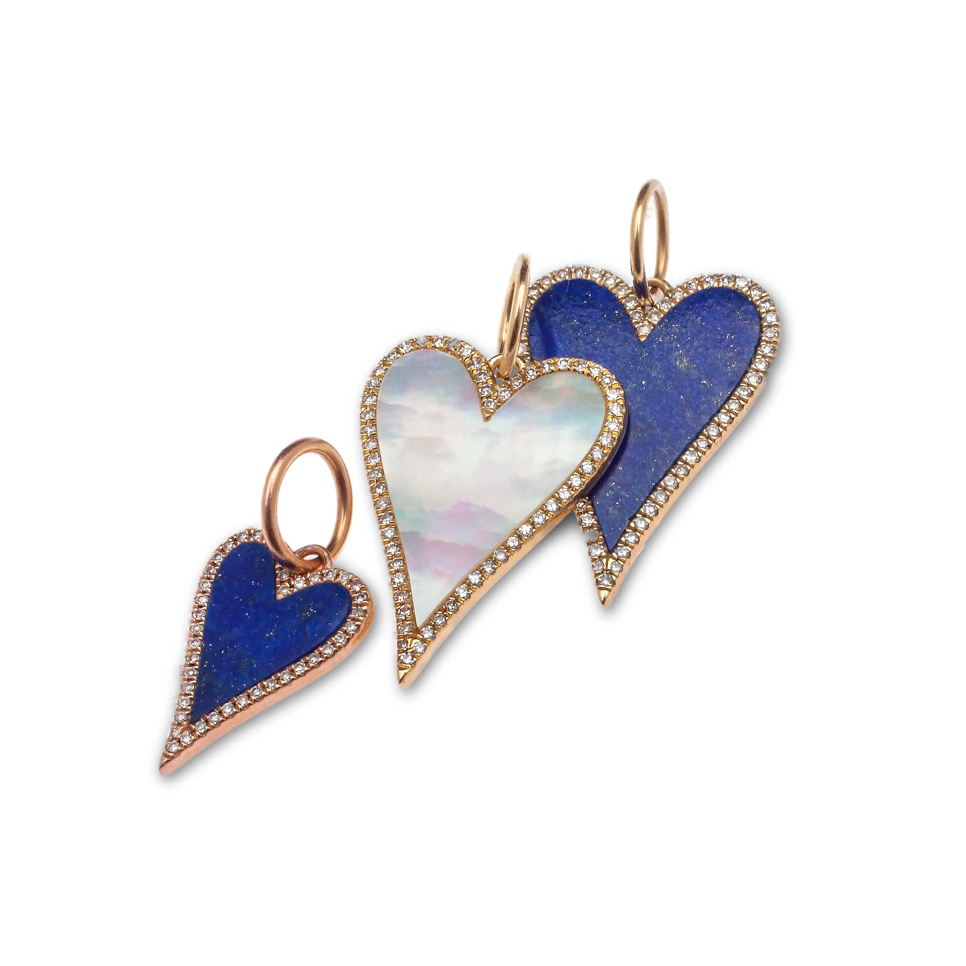 14K Gold Small Blue Lapis and Diamond Elongated Heart Charm