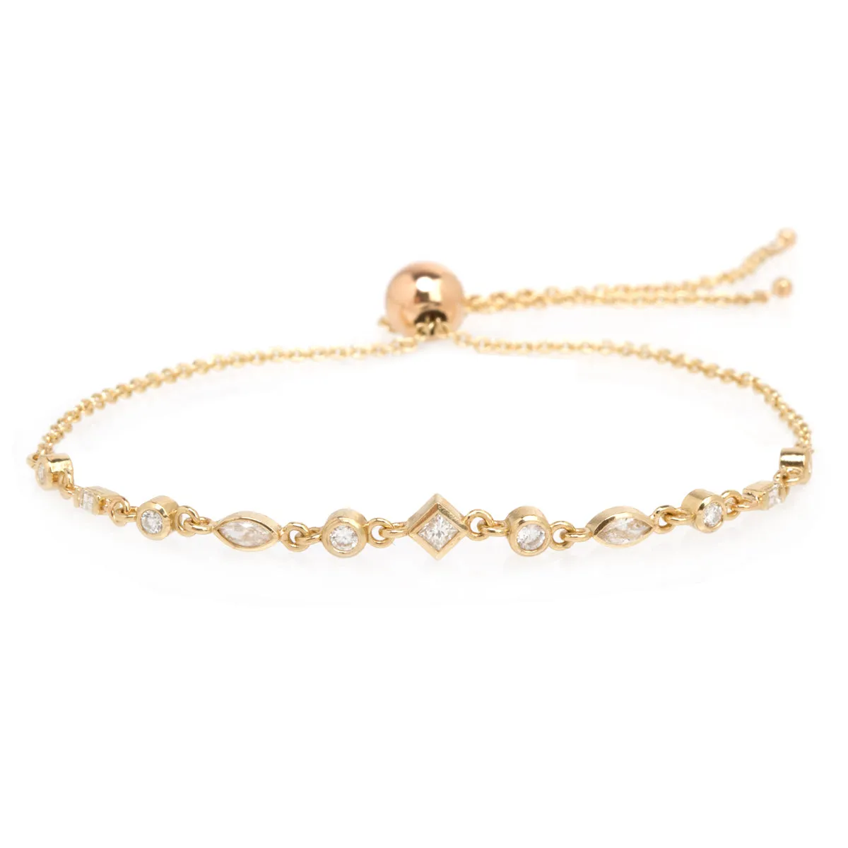 14k Linked Mixed Cut Diamond Bolo Bracelet