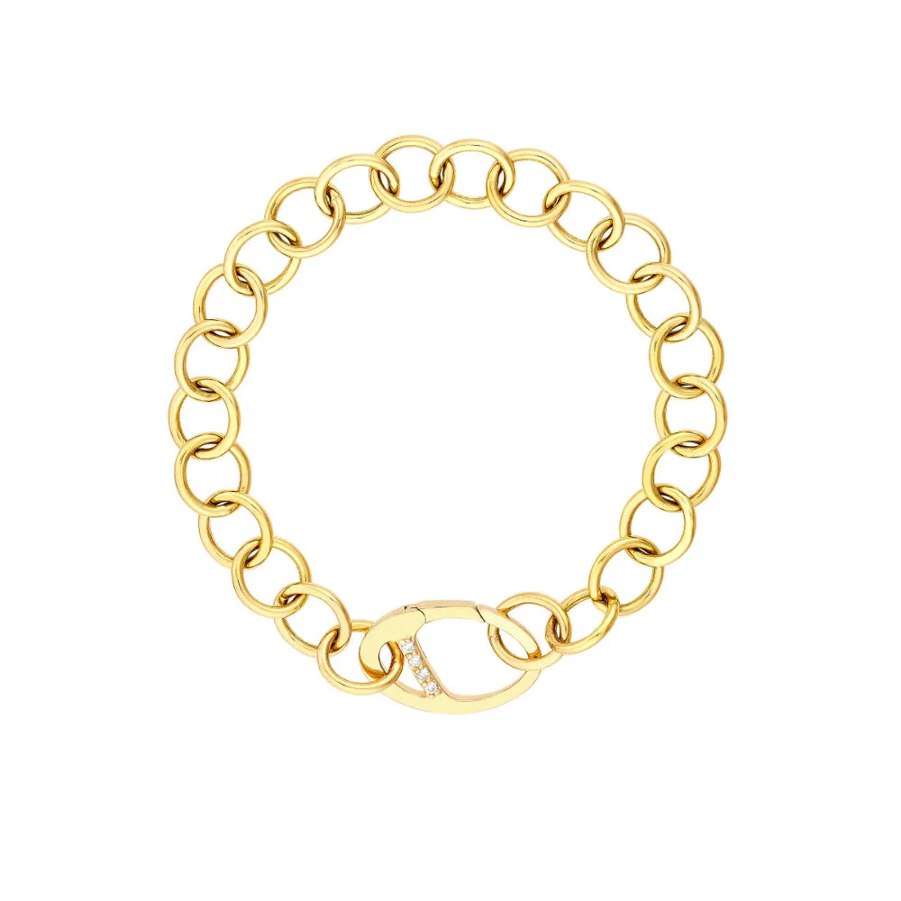 14k Round Link Bracelet with Diamond Push Lock, 7.5