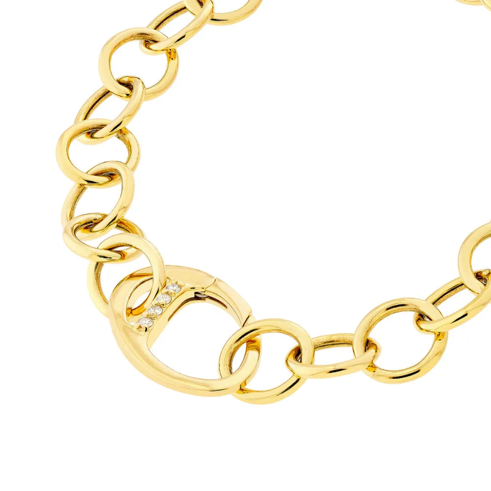 14k Round Link Bracelet with Diamond Push Lock, 7.5