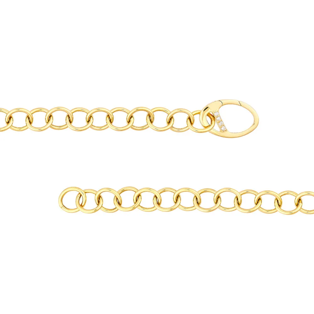 14k Round Link Bracelet with Diamond Push Lock, 7.5