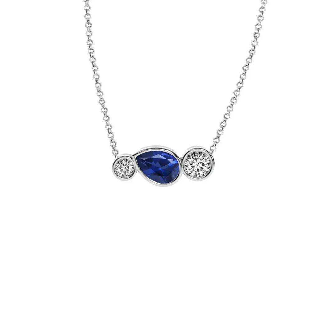 14k White Gold 0.50ct ttw Pear Sapphire and Round Diamond Necklace