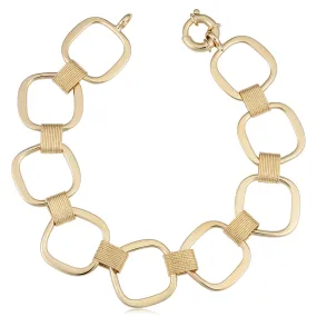 14k Yellow Gold Fancy Square Link Womens Bracelet, 7.5