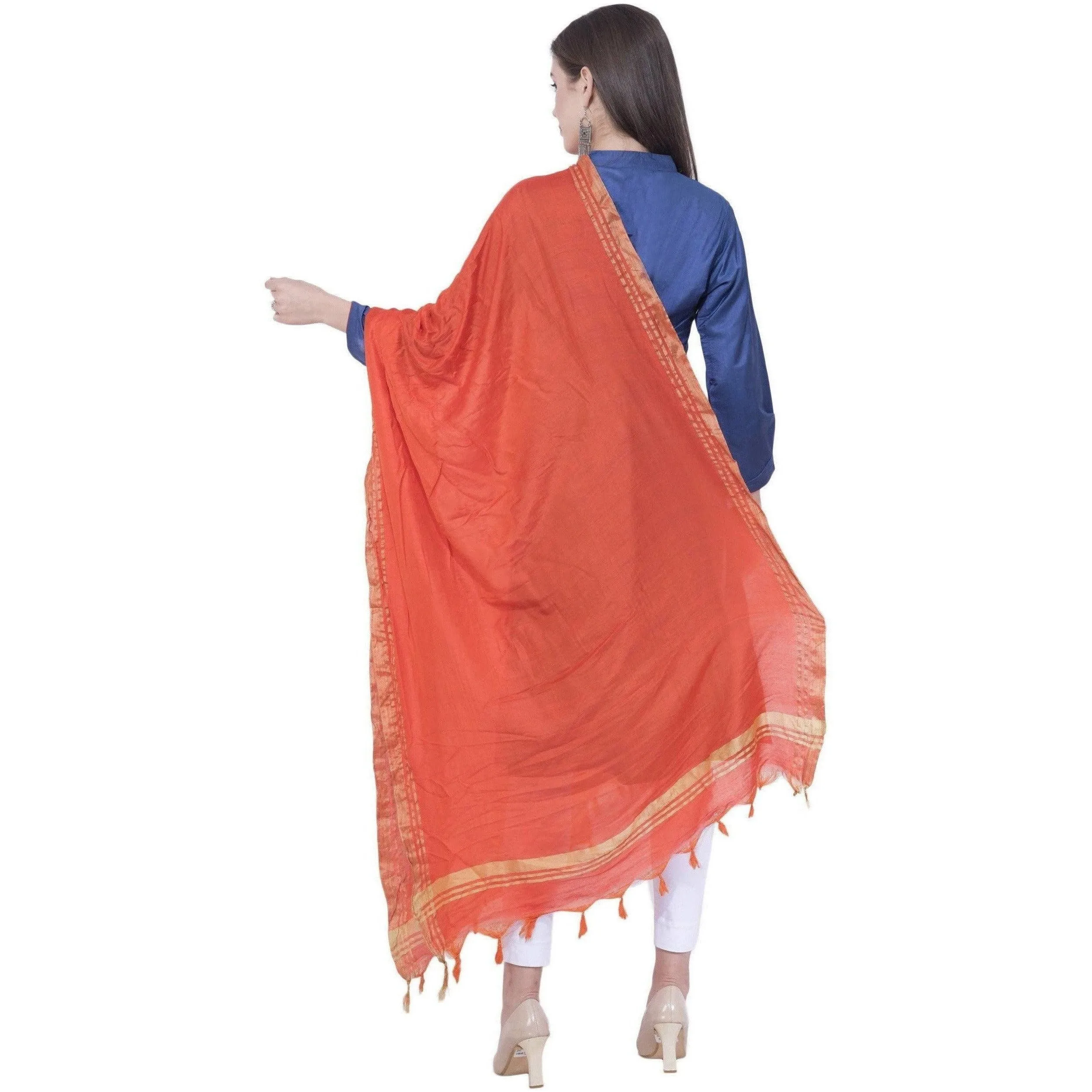 A R Silk Orange Color Golden Border Cotton Dupattas and Chunnis