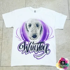 Airbrush Pet Portrait w/ Outlined Name Shirt Design