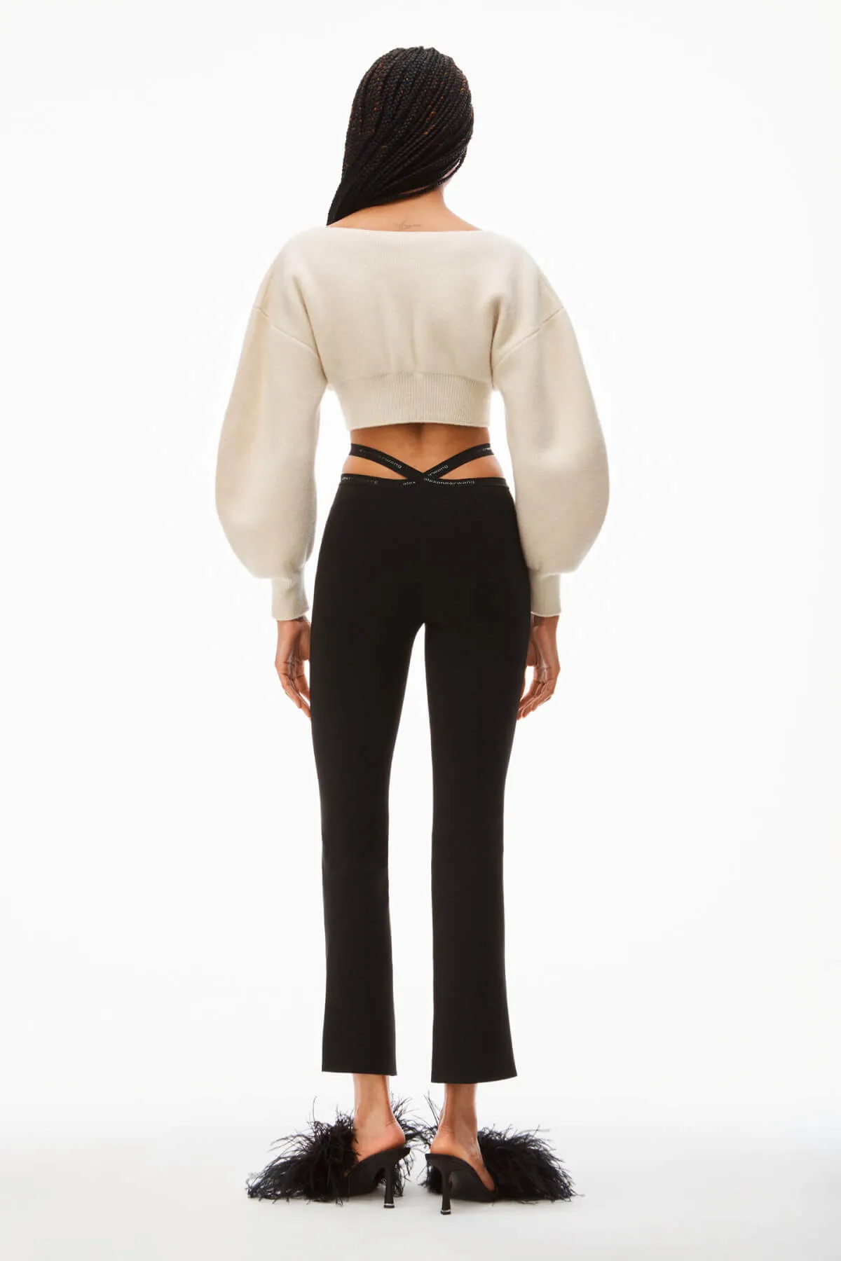 Alexander Wang Crystal Tie V-Neck Cropped Cardigan - Ivory