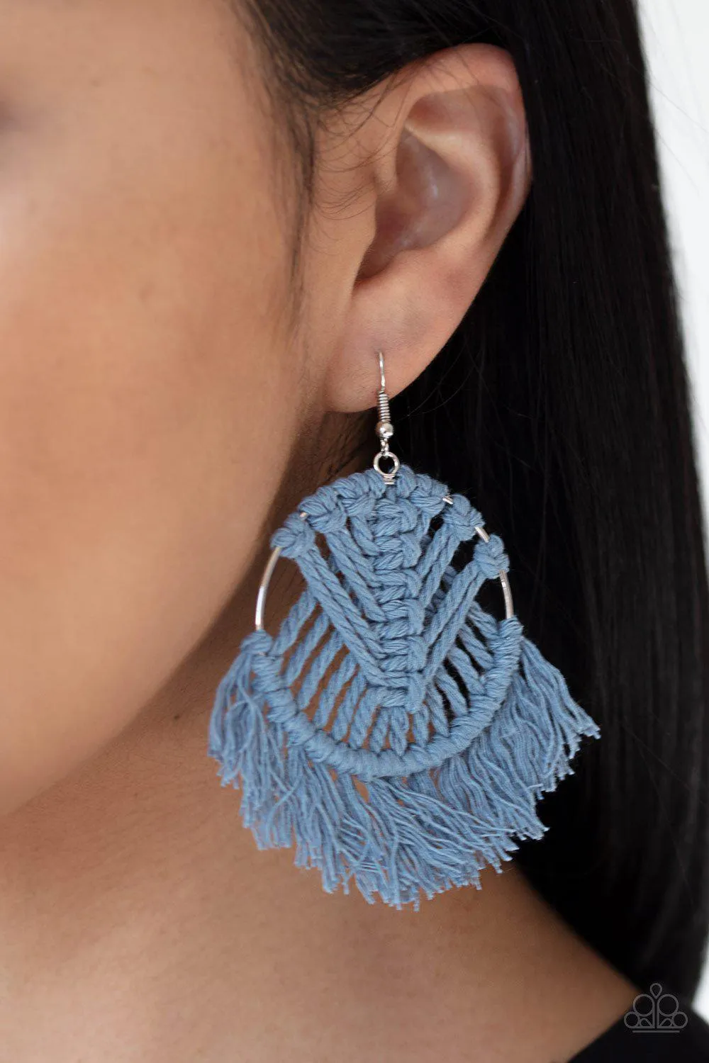 All About MACRAME Blue Earrings - Paparazzi Accessories