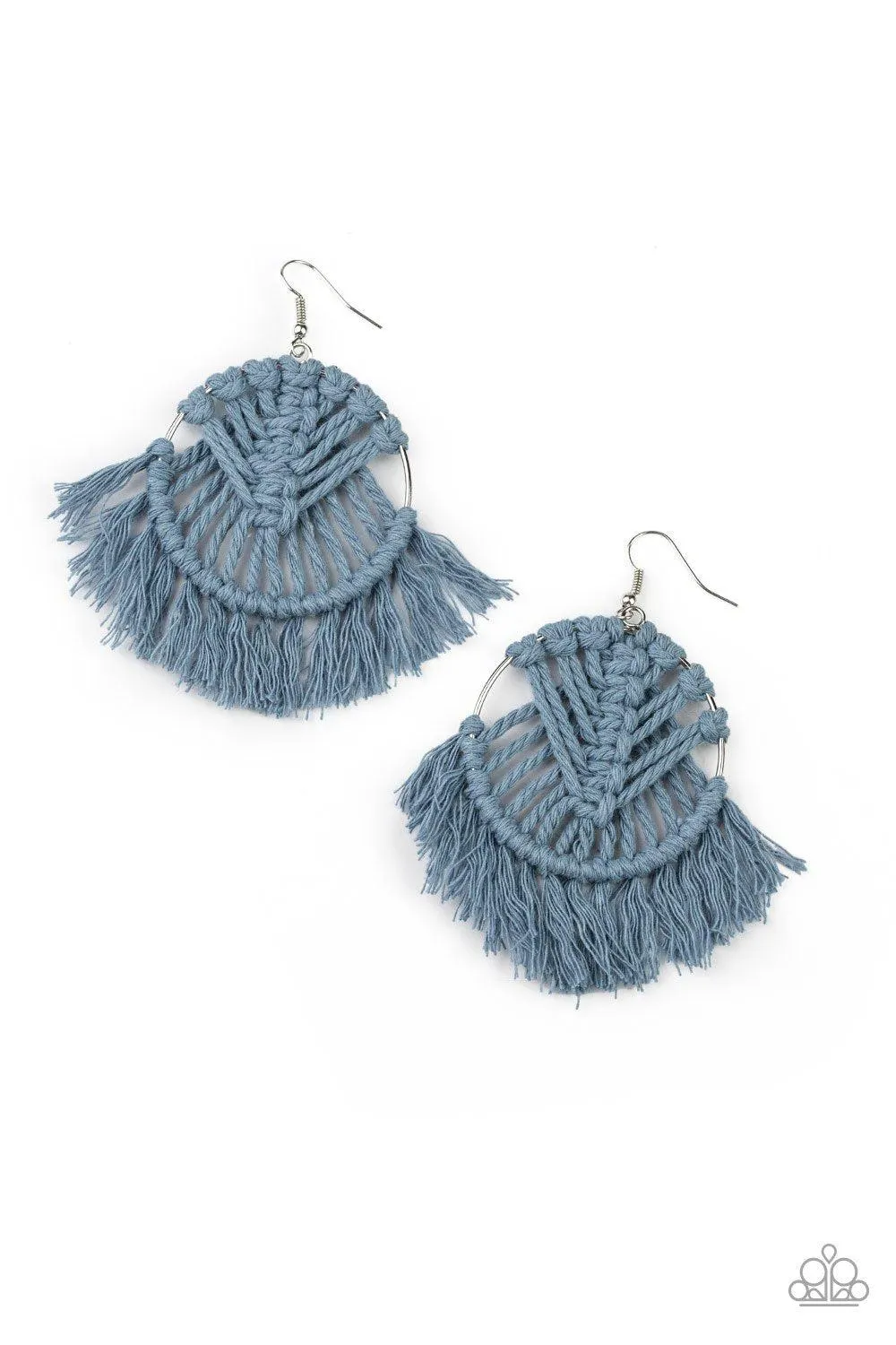 All About MACRAME Blue Earrings - Paparazzi Accessories