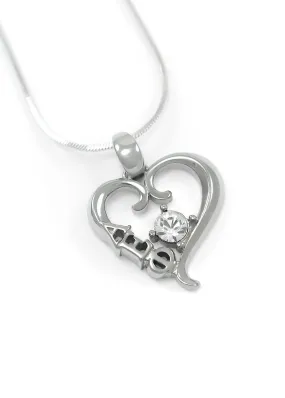 Alpha Epsilon Phi Sterling Silver Heart Pendant with Clear CZ Crystal