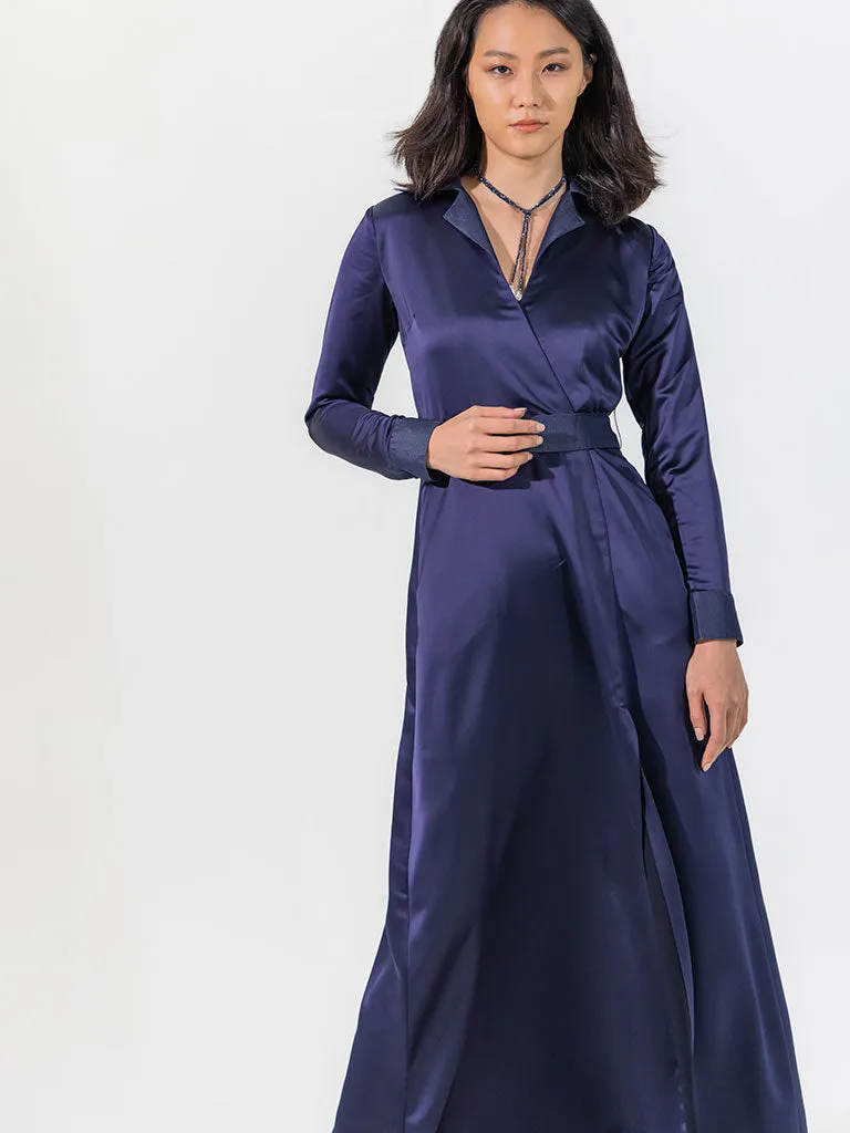 Angela Silky Indigo Blue Maxi Dress