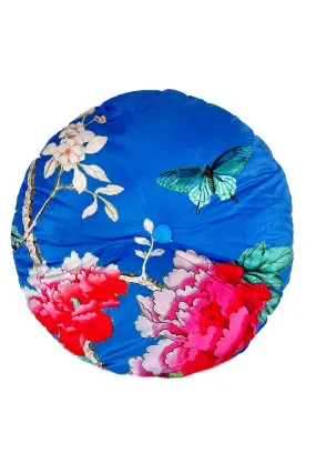 ANNA CHANDLER VELVET ROUND CUSHION CORNFLOWER BLUE