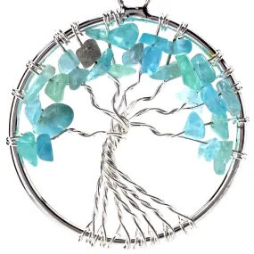 Aquamarine Chakra Gemstone Tree of Life Necklace & Stainless Steel Chain