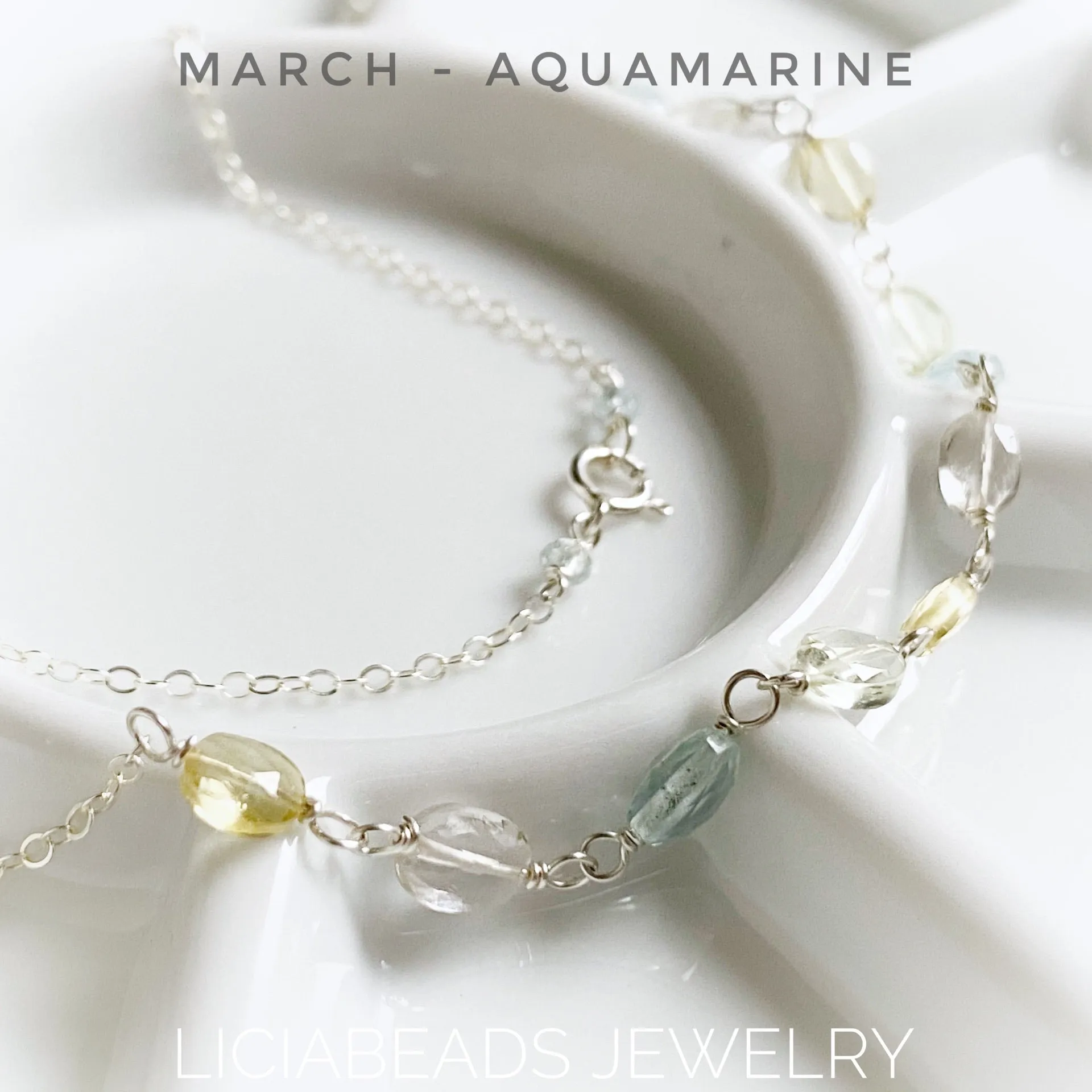 Aquamarine - March birthstone necklace, oval gemstones