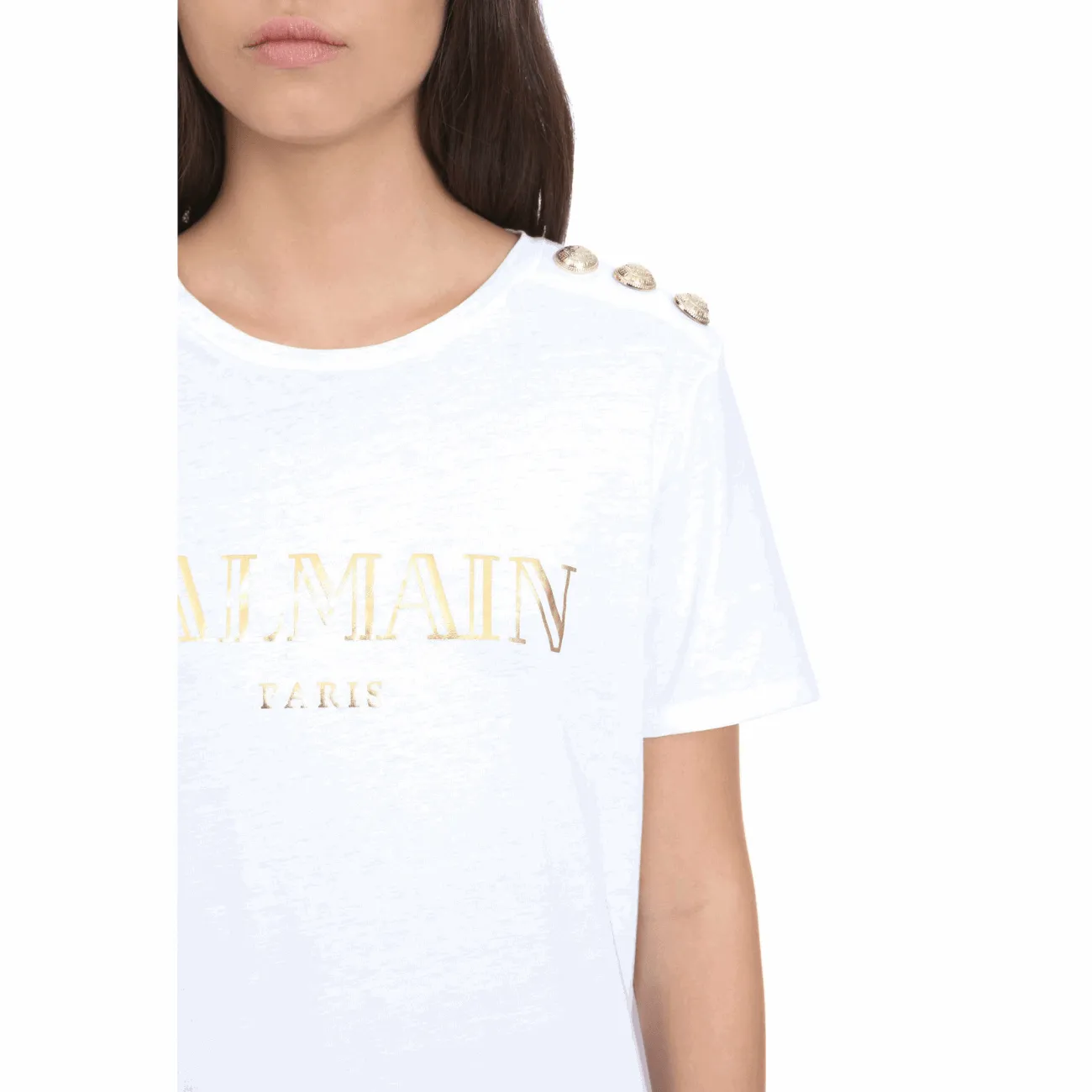 Balmain Gold Balmain Logo Print Women's T-Shirt