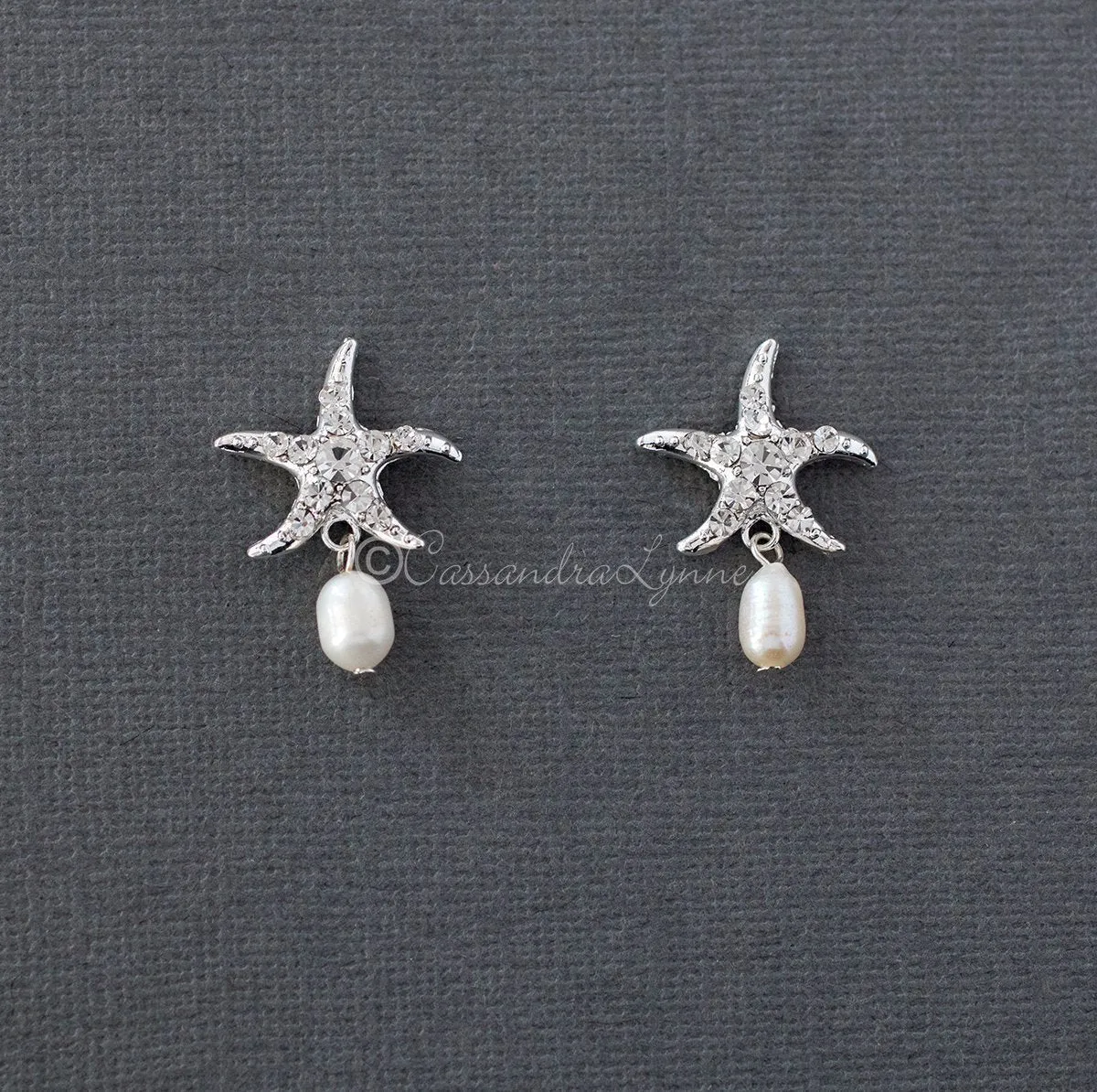 Beach Wedding Day Earrings of Crystal Starfish