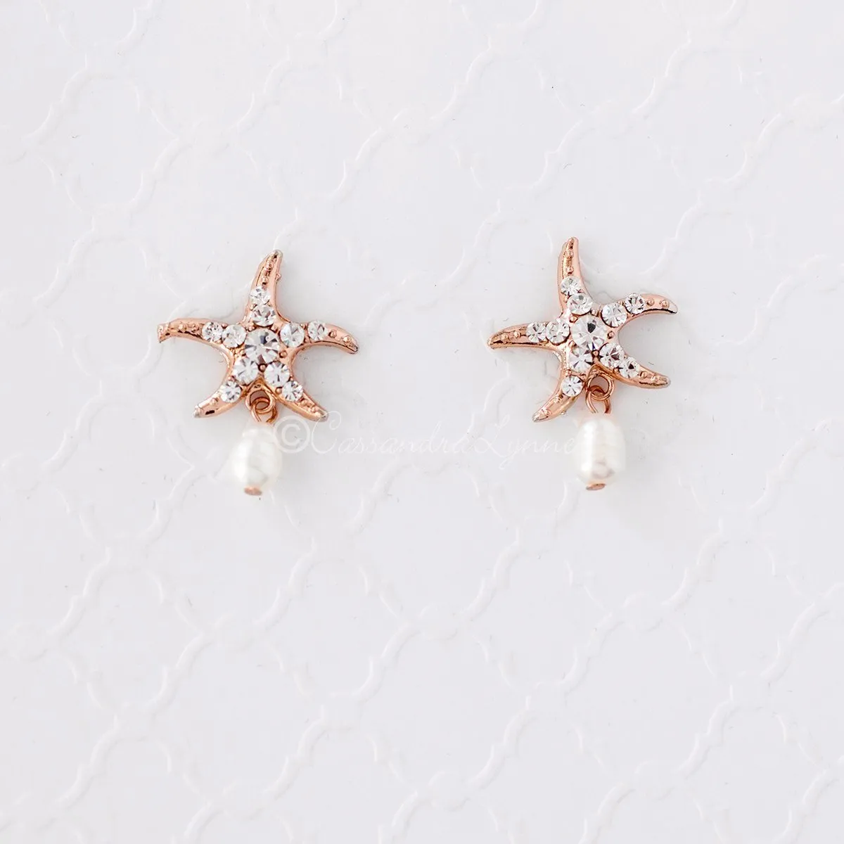 Beach Wedding Day Earrings of Crystal Starfish