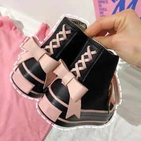 Black Pink Bow Canvas Shoes AD210058