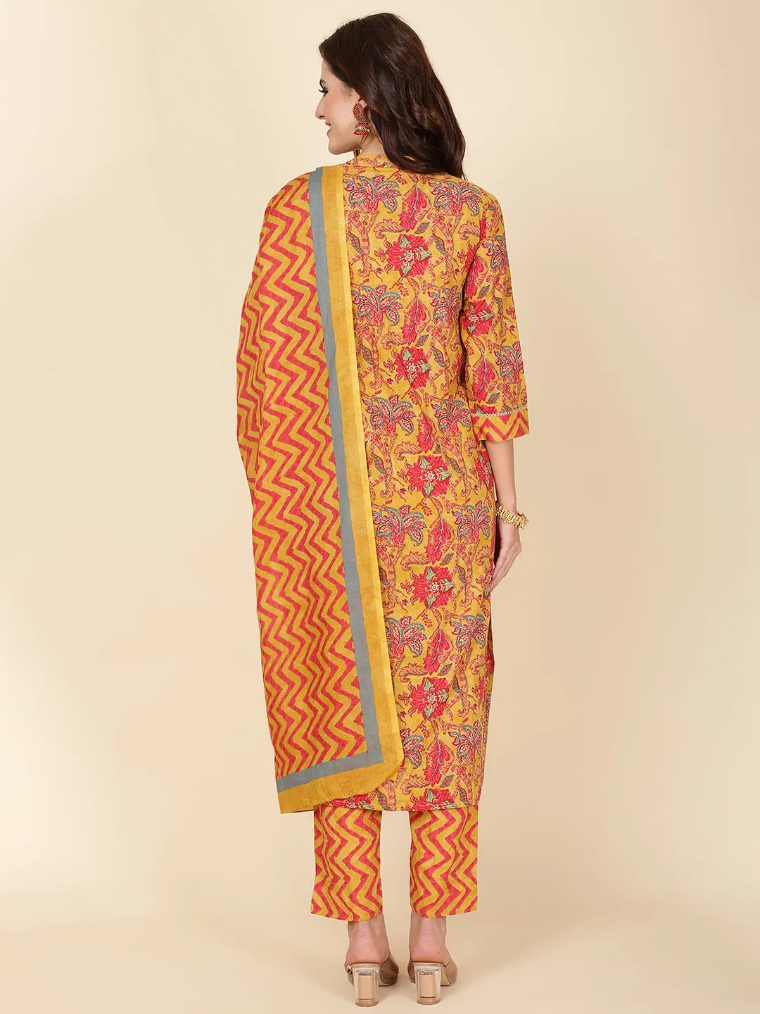 Block Print Cotton Suit Set With Dupatta