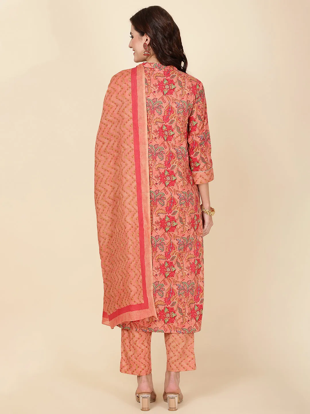 Block Print Cotton Suit Set With Dupatta