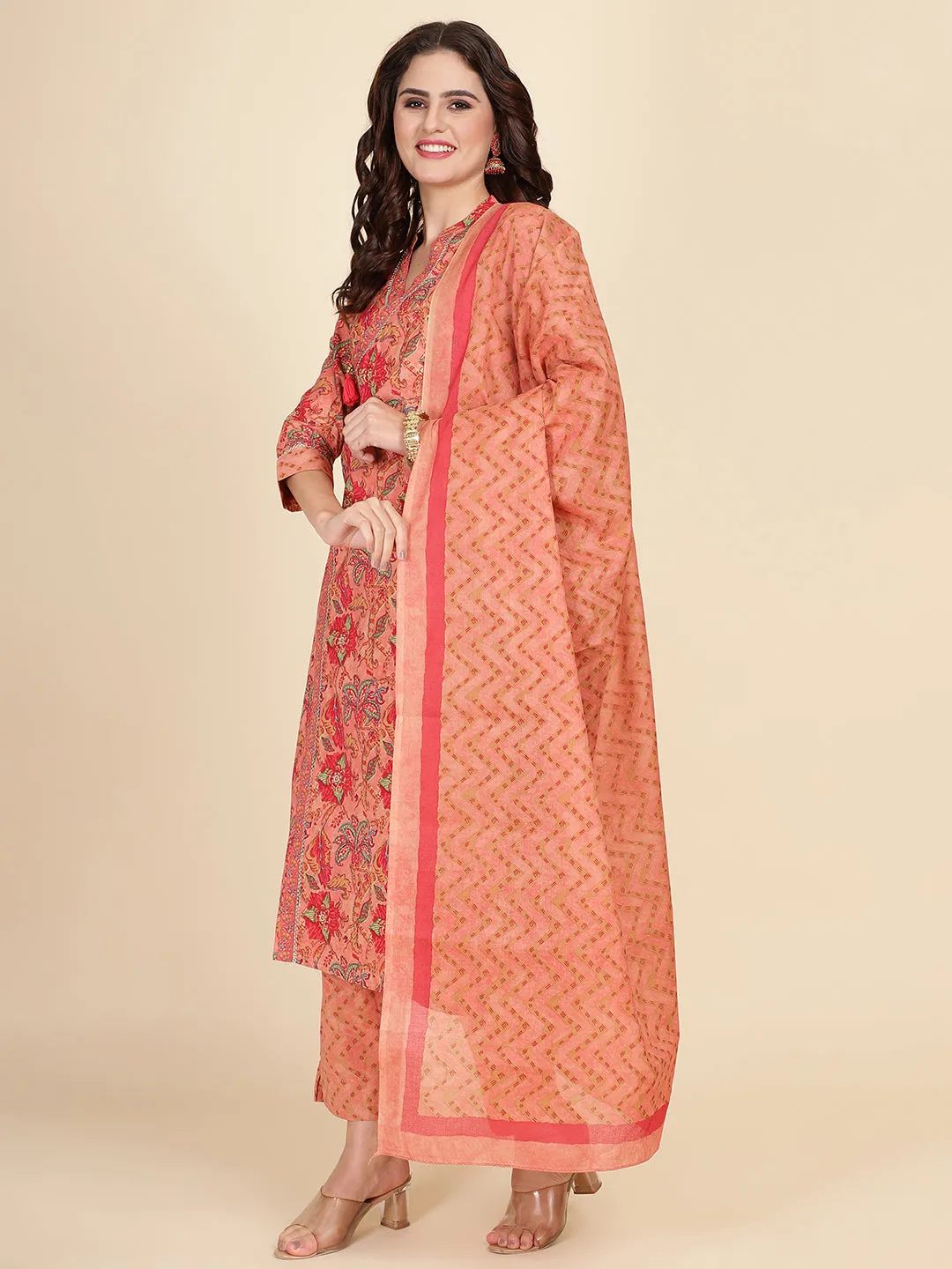 Block Print Cotton Suit Set With Dupatta