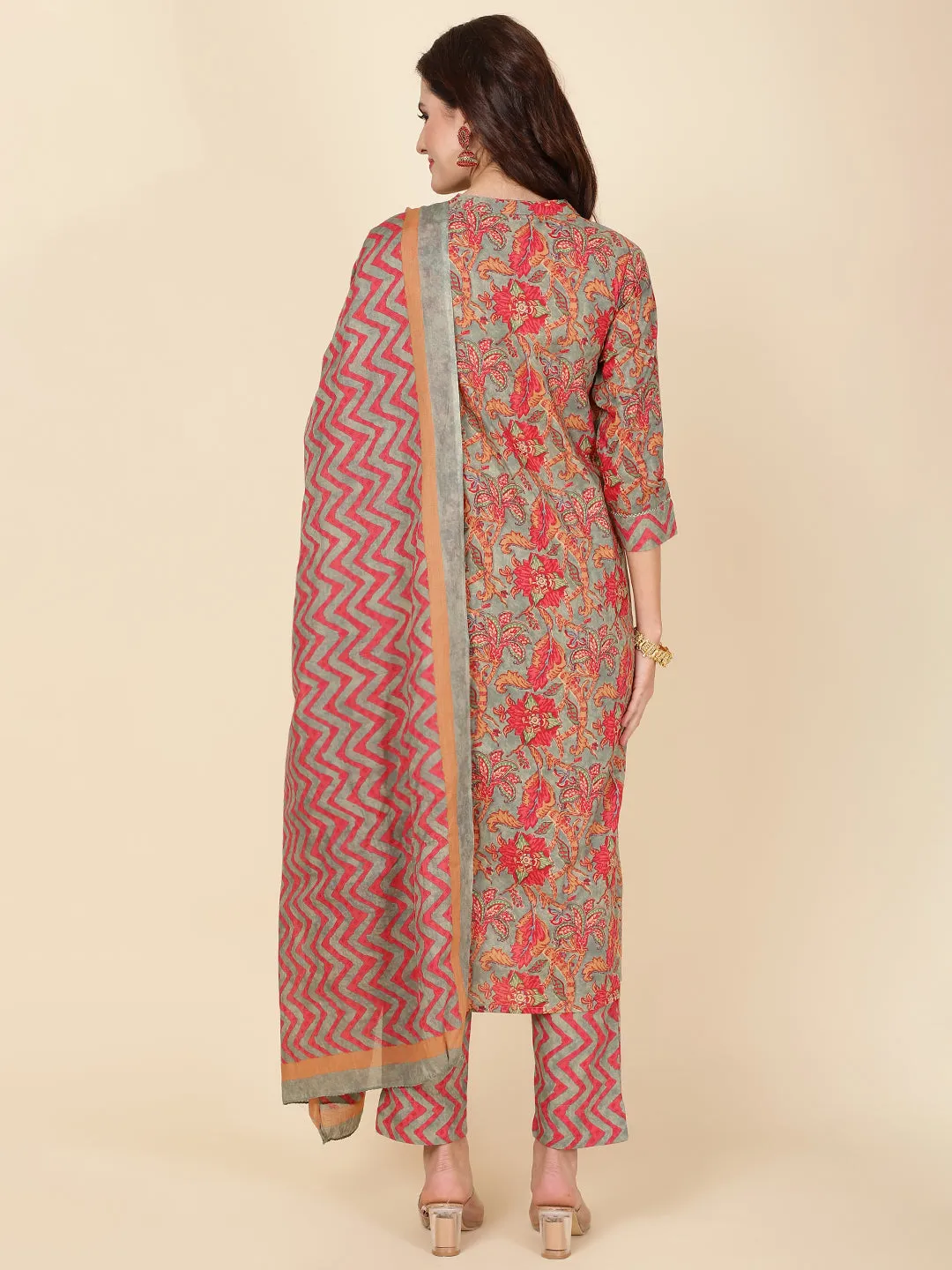 Block Print Cotton Suit Set With Dupatta