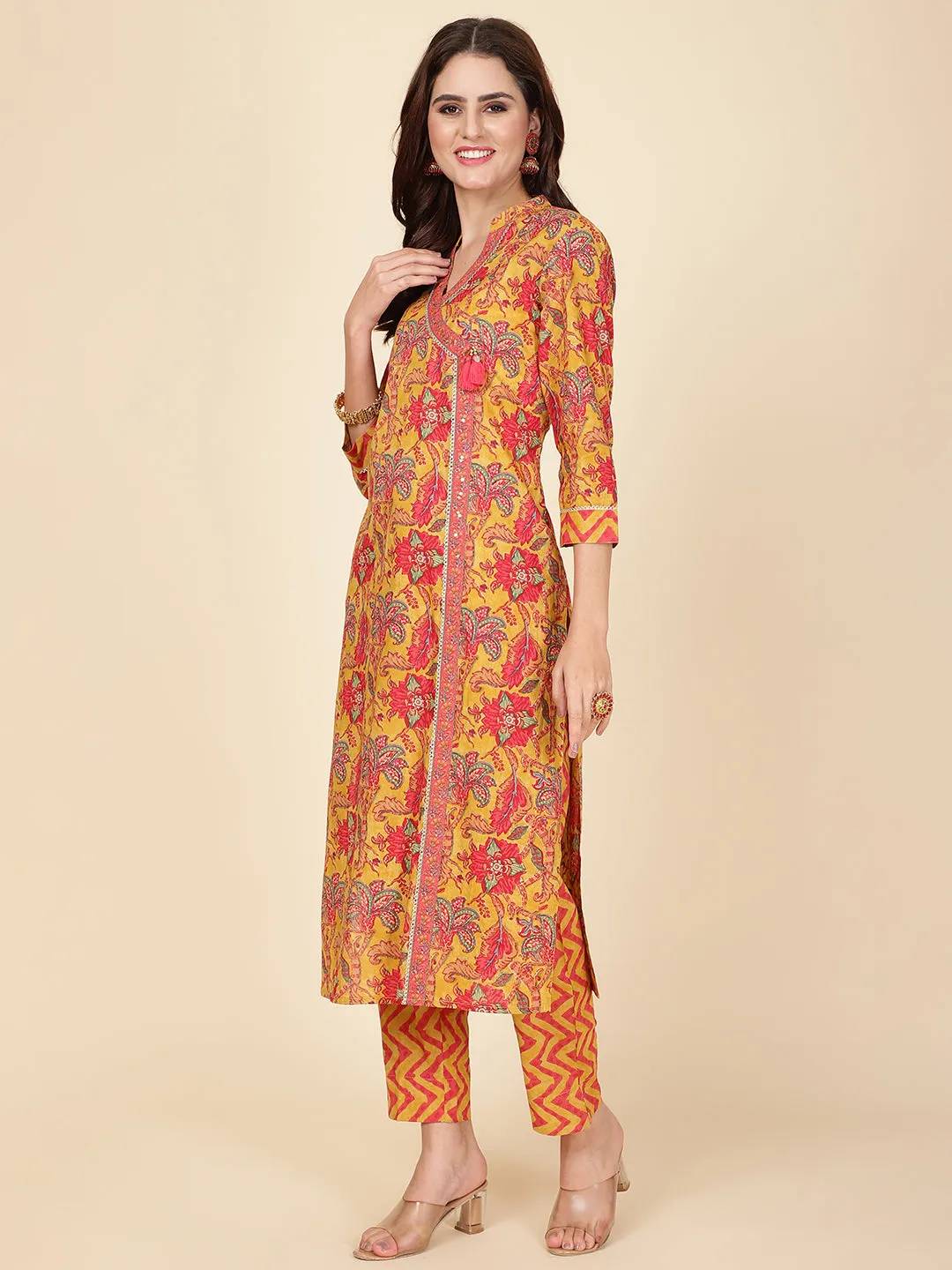 Block Print Cotton Suit Set With Dupatta