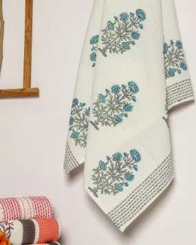 Blue Buta Print Waffle Cotton Towel (TWL06)