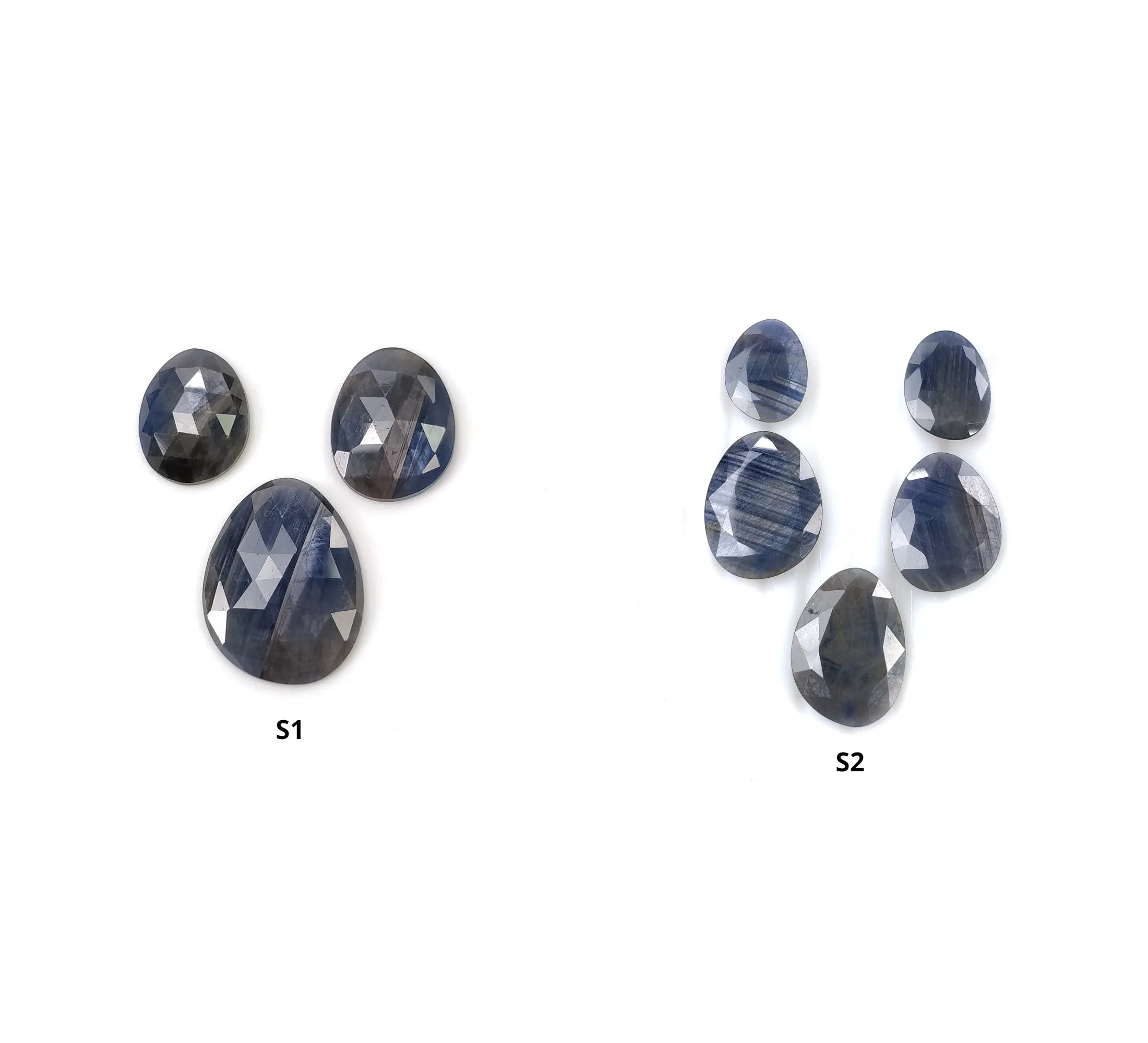 BLUE SILVER Sheen SAPPHIRE Gemstone Normal Cut & Rose Cut : Natural Untreated Unheated Sapphire Uneven Shape 3pcs 5pcs