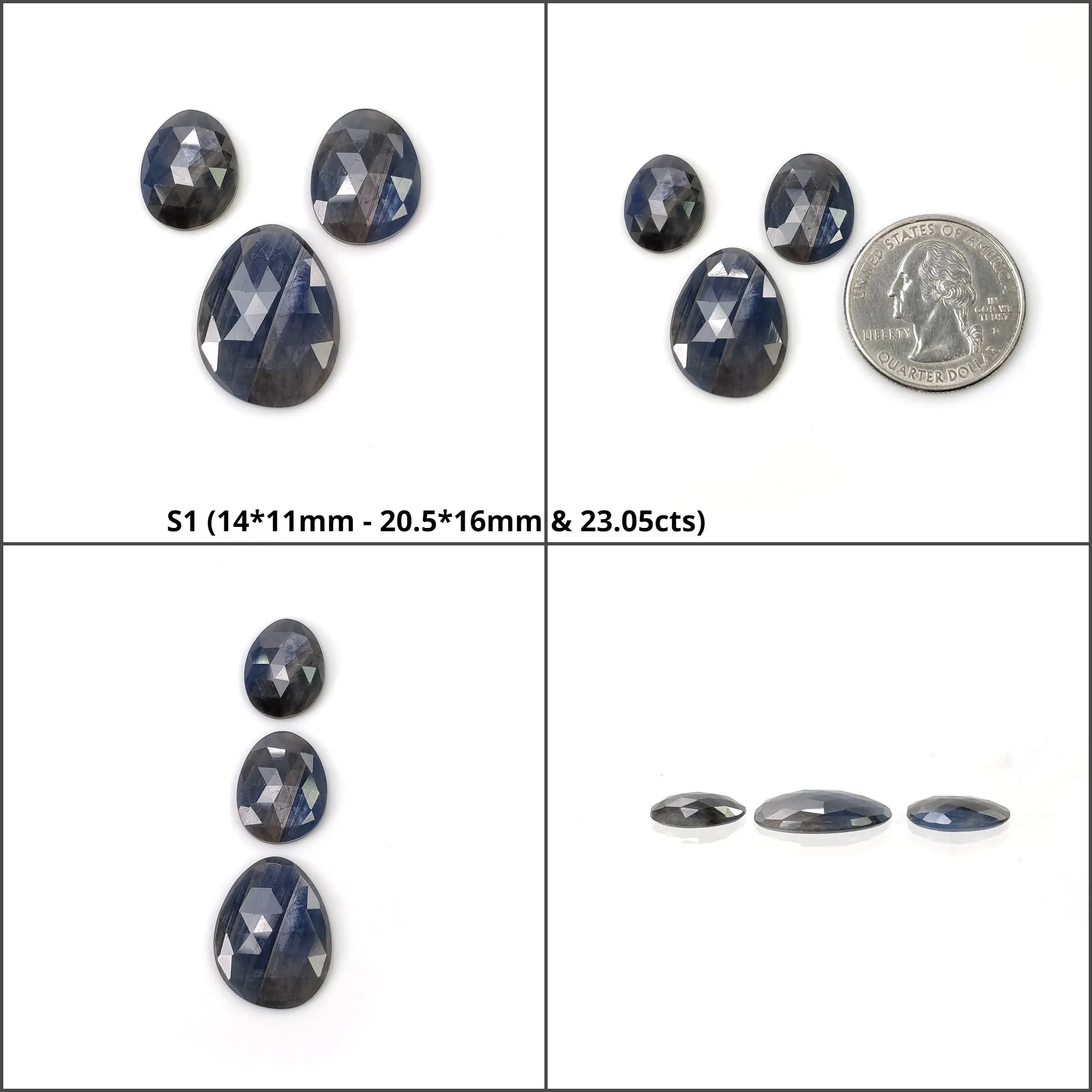 BLUE SILVER Sheen SAPPHIRE Gemstone Normal Cut & Rose Cut : Natural Untreated Unheated Sapphire Uneven Shape 3pcs 5pcs