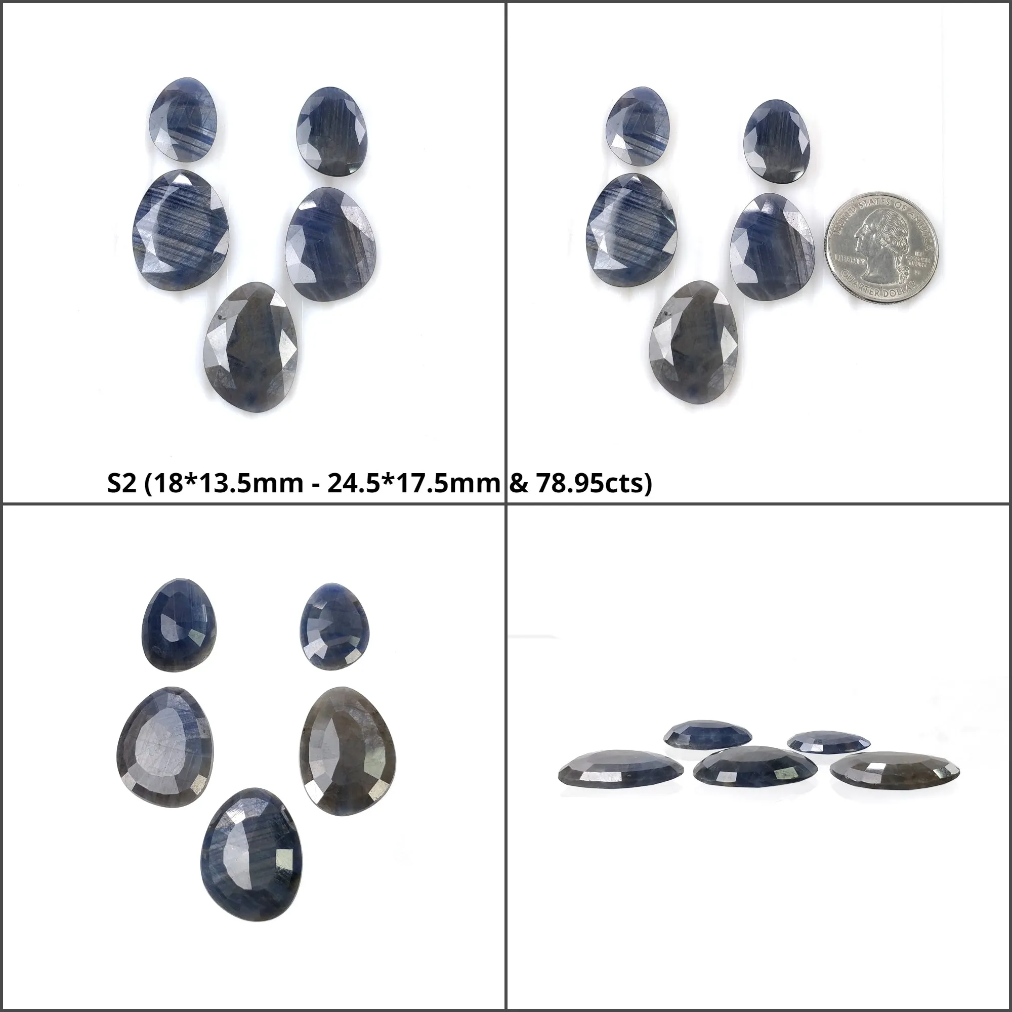 BLUE SILVER Sheen SAPPHIRE Gemstone Normal Cut & Rose Cut : Natural Untreated Unheated Sapphire Uneven Shape 3pcs 5pcs