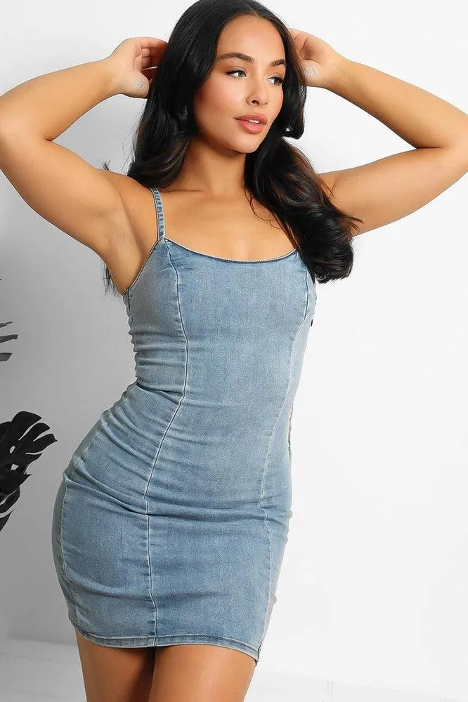 Blue Stretchy Denim Cami Bodycon Dress