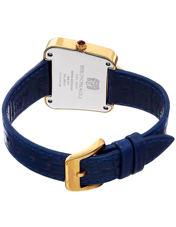 Bruno Magli Womens Emma Gold-Tone Signature - Embossed Leather Strap - Blue