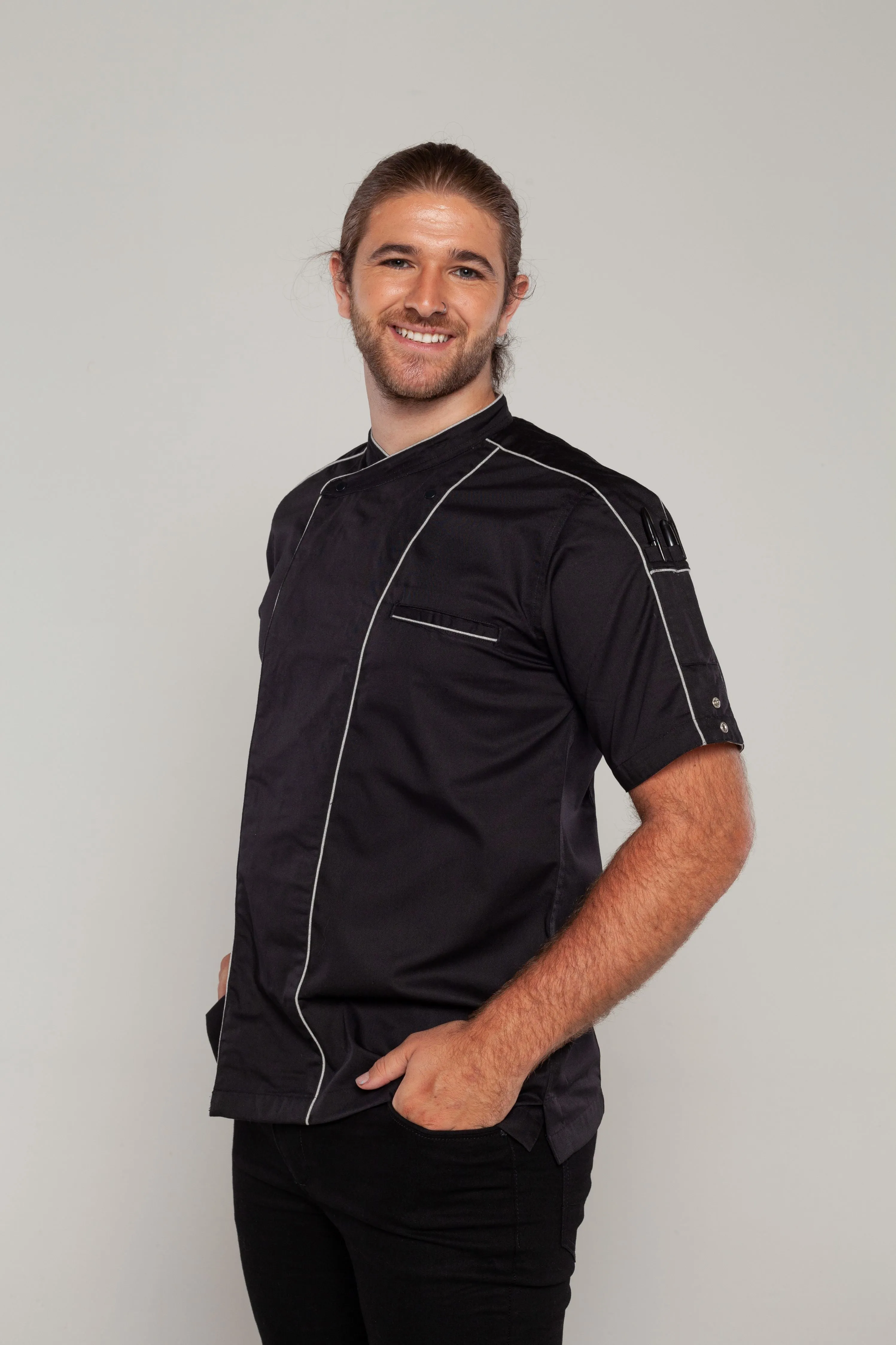 Bryan Chef Jacket Black with Grey Trim and Coolvent