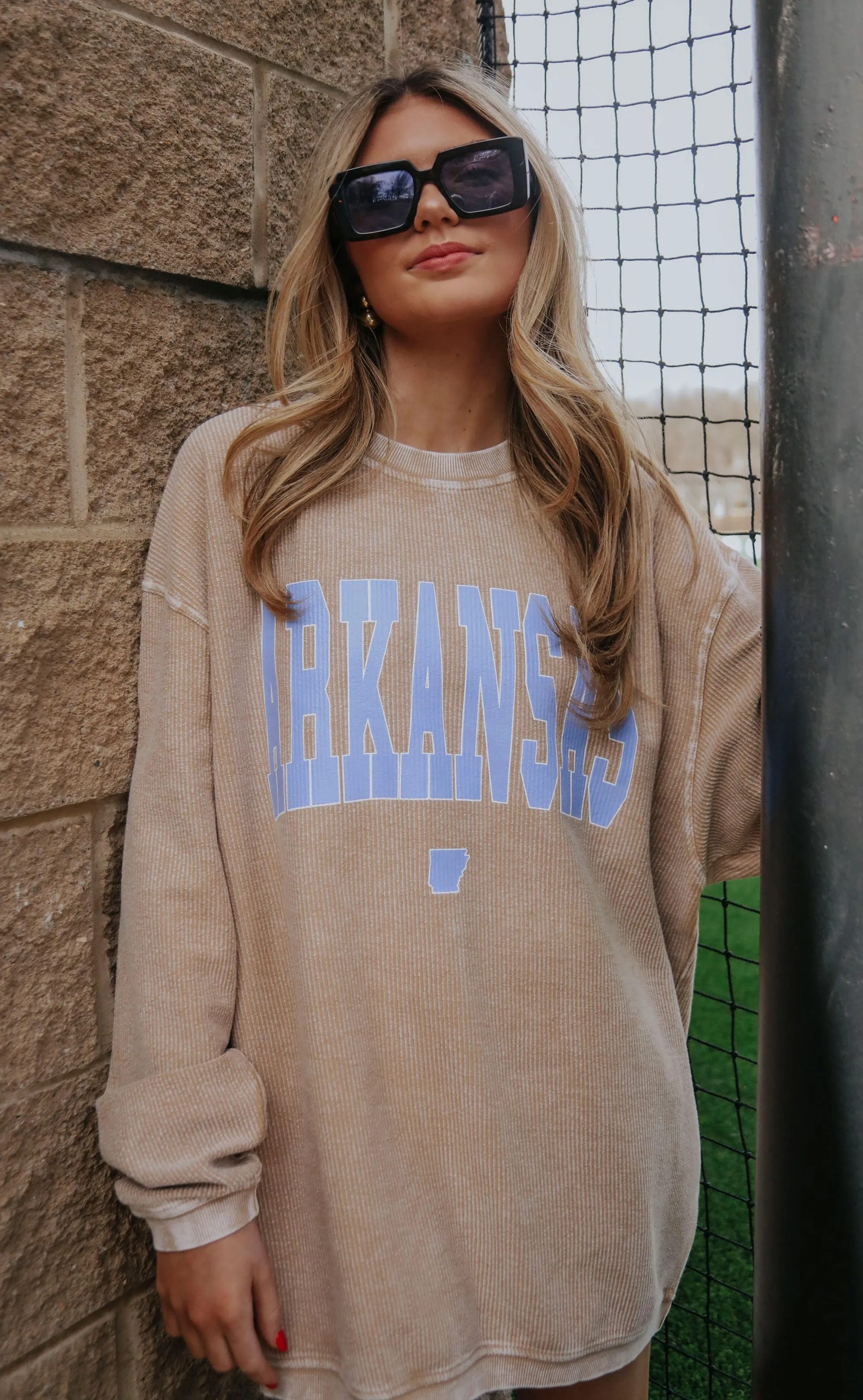 charlie southern: arkansas corded sweatshirt - latte