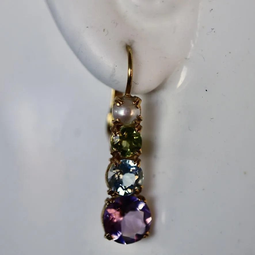 Christina Rossetti Blue Topaz, Amethyst, Garnet and Opal Earrings