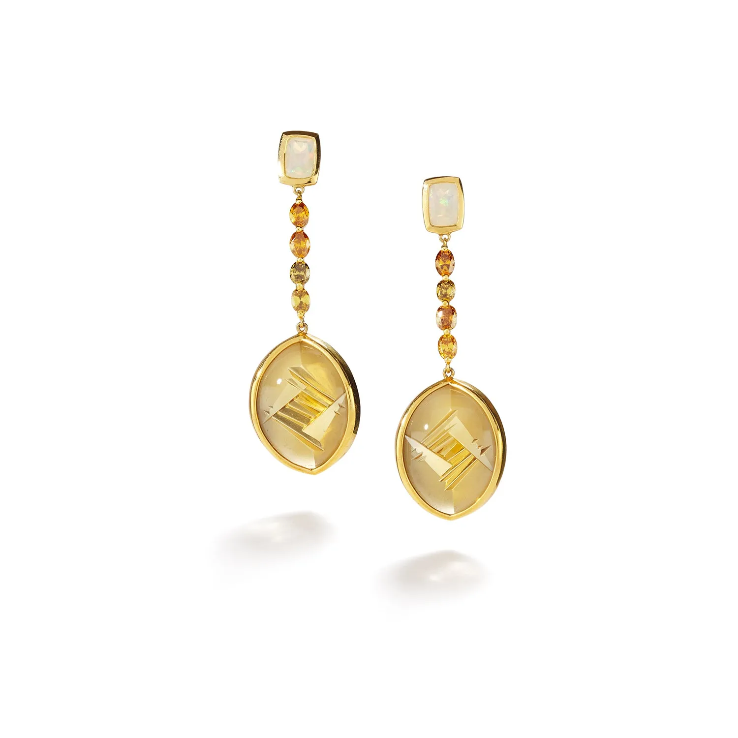 Citrine, Yellow Diamond & Opal Earrings