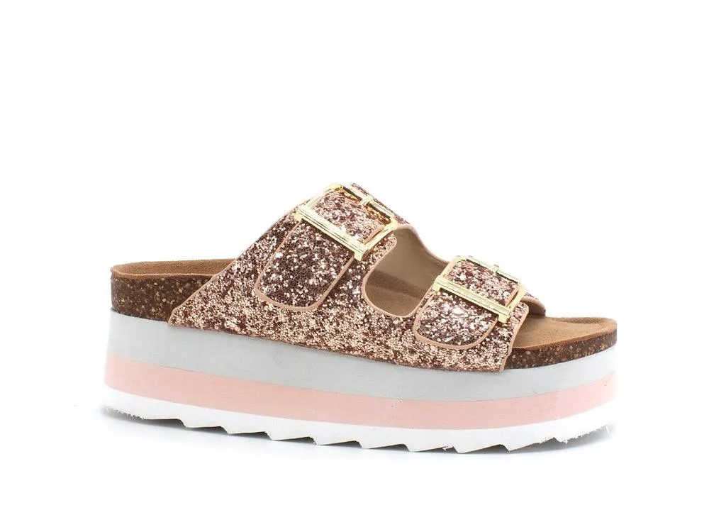 COLORS OF CALIFORNIA Ciabatta Platform Glitter Pink Gold HC.BES039