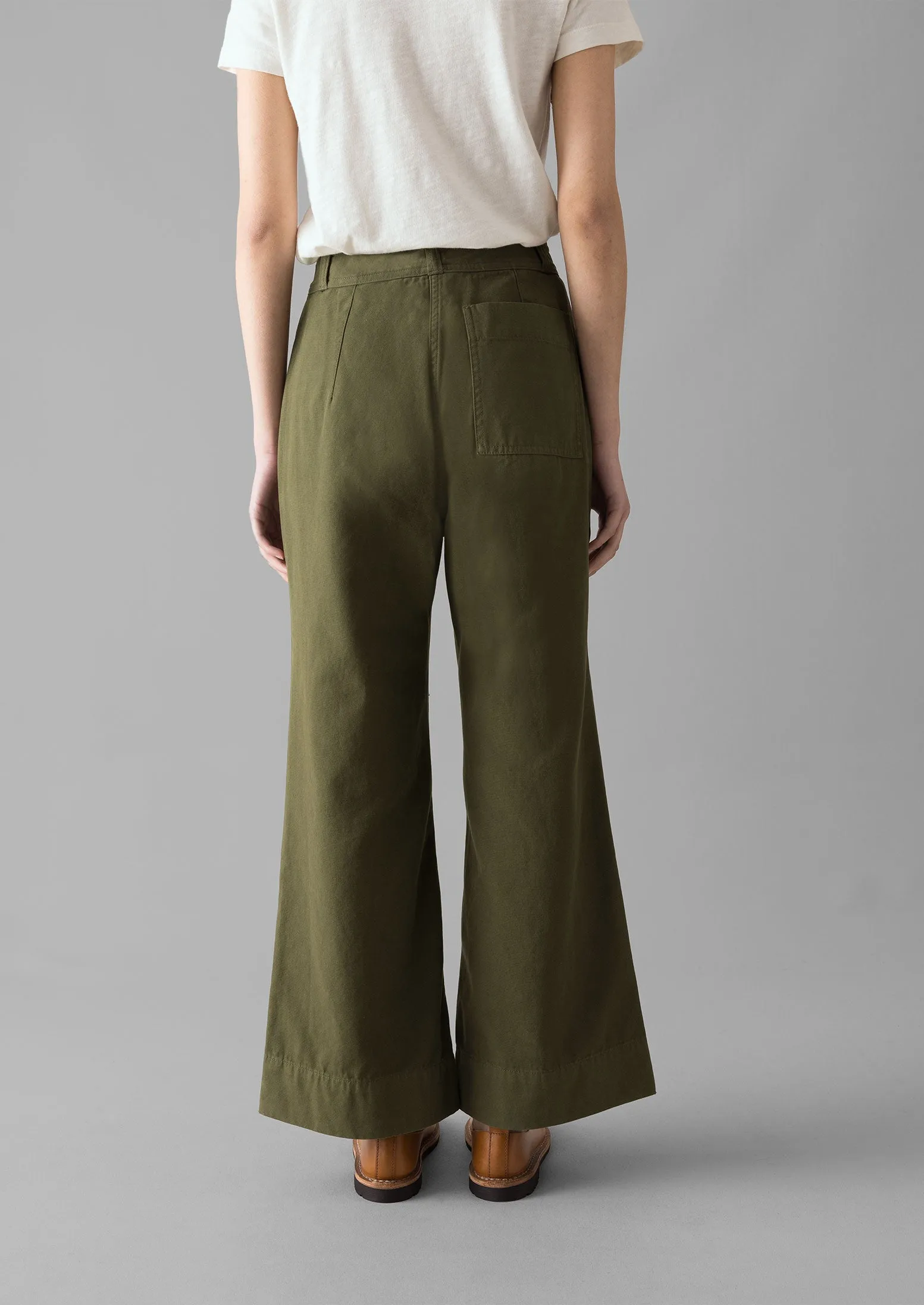 Cotton Canvas Kick Flare Pants | Seaweed