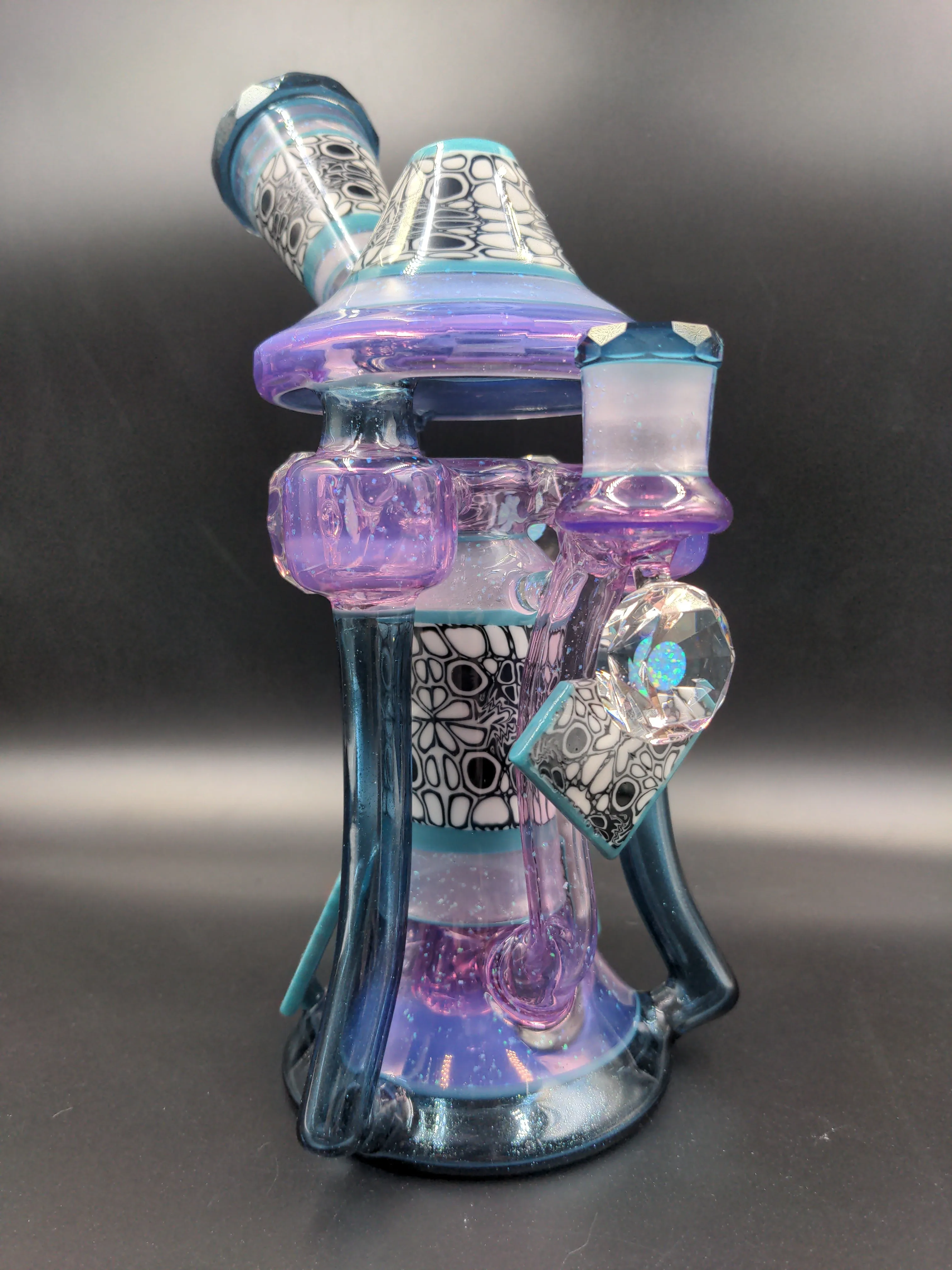 Crushed Opal Heady Triple Recycler Rig - By Gobs Glass