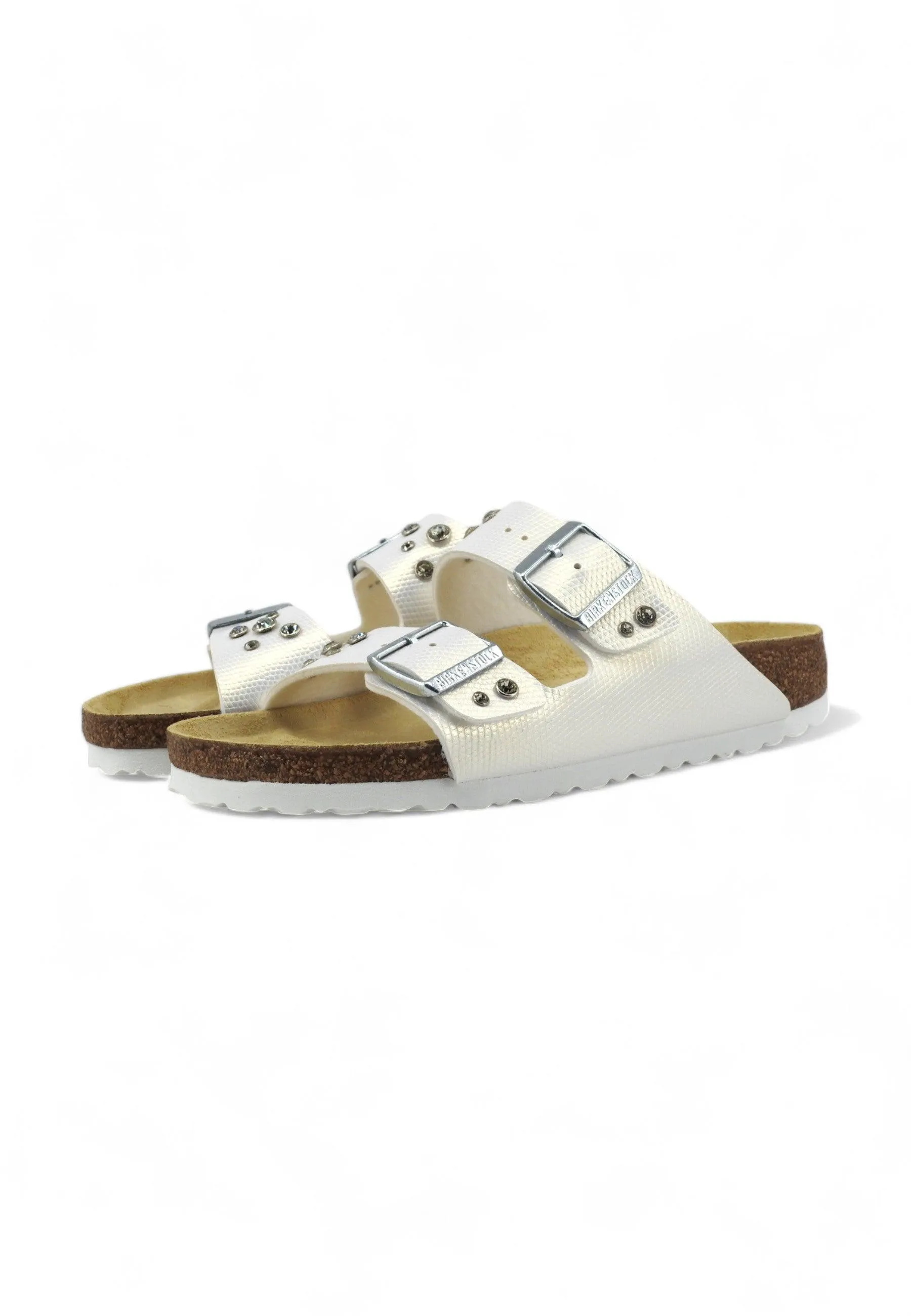 CUSTOM / BIRKENSTOCK Ciabatta Donna Shiny Lizard Borchie Gioiello White 1026500