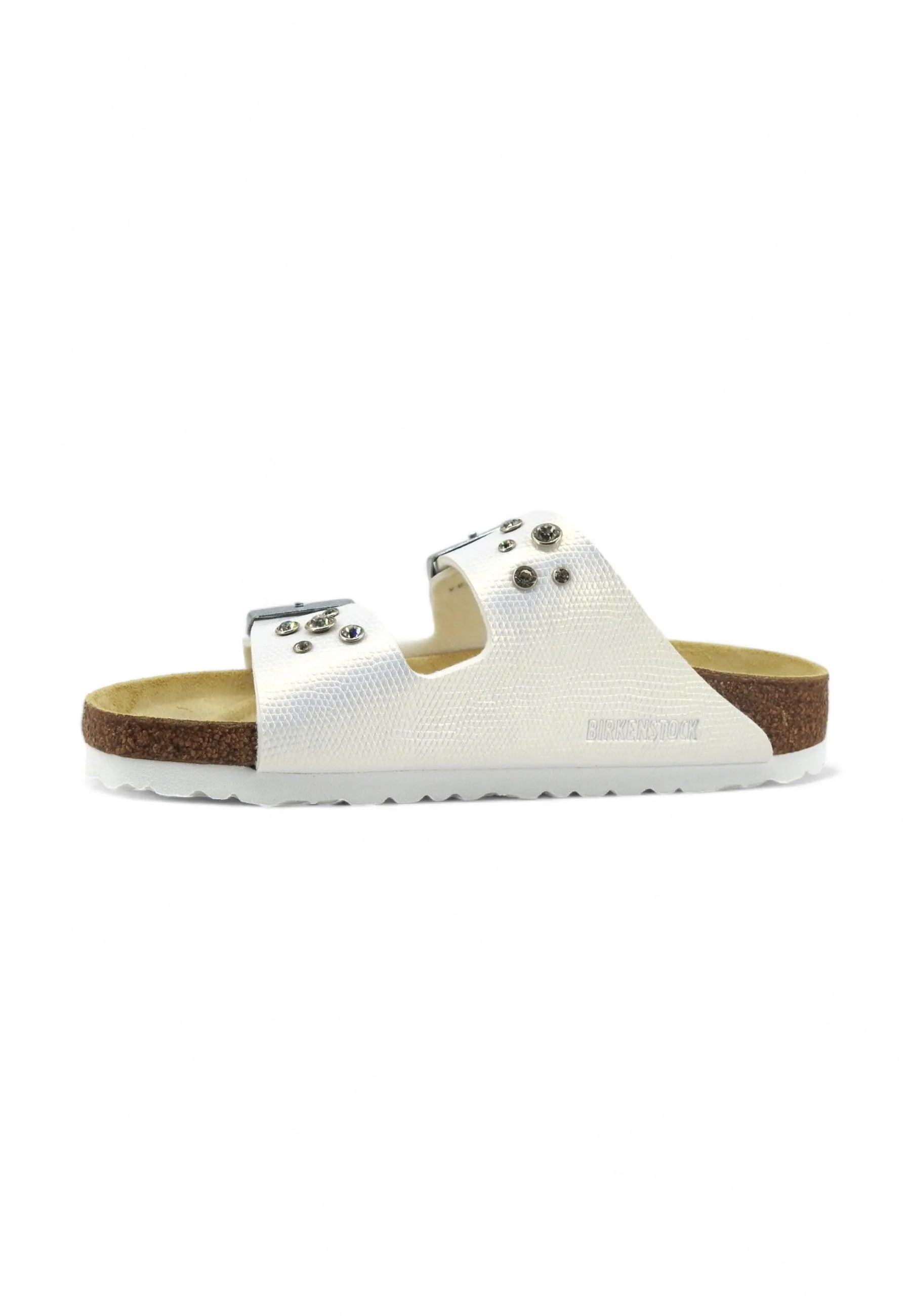 CUSTOM / BIRKENSTOCK Ciabatta Donna Shiny Lizard Borchie Gioiello White 1026500