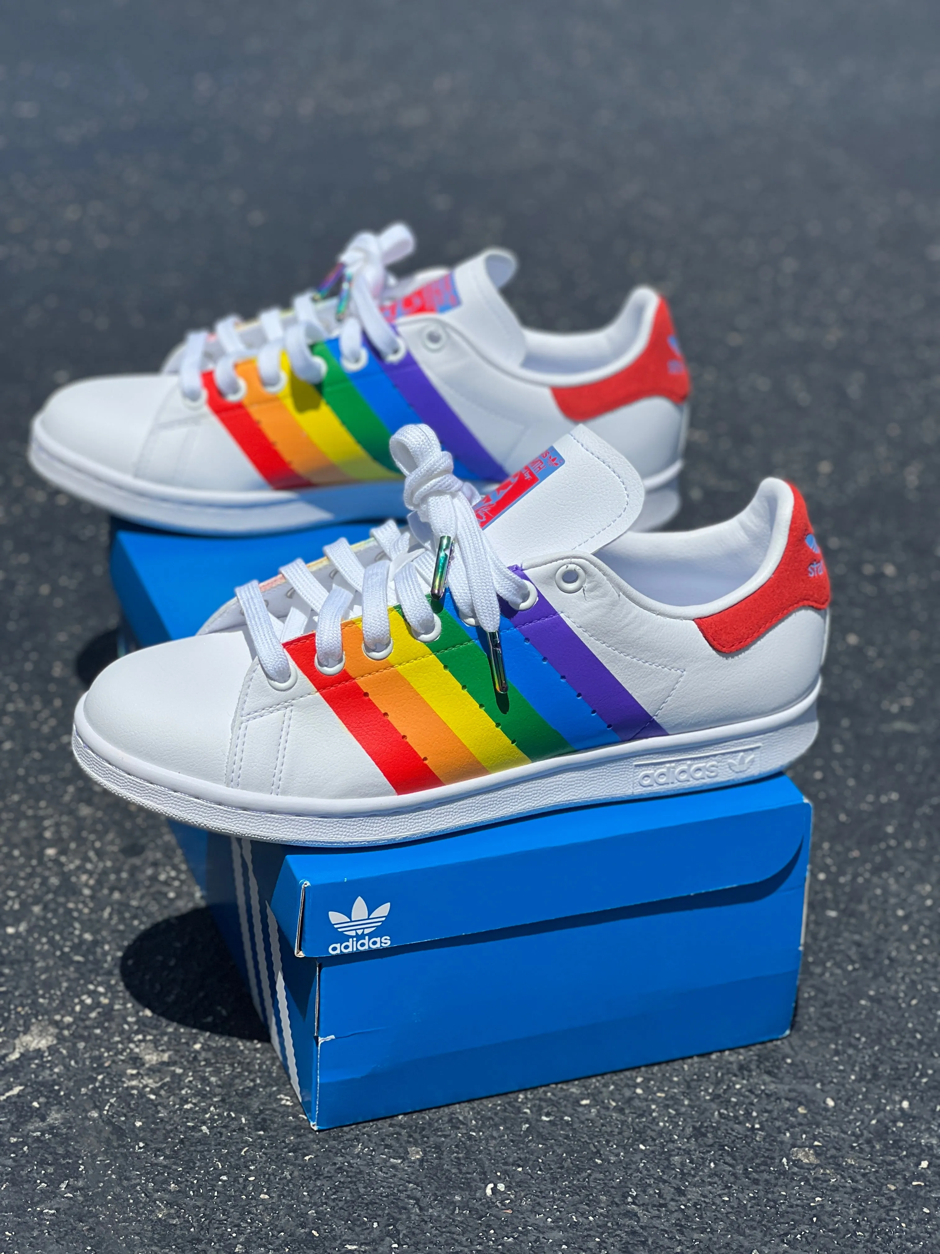 Custom Hand Painted Rainbow Pride Flag Adidas Stan Smiths