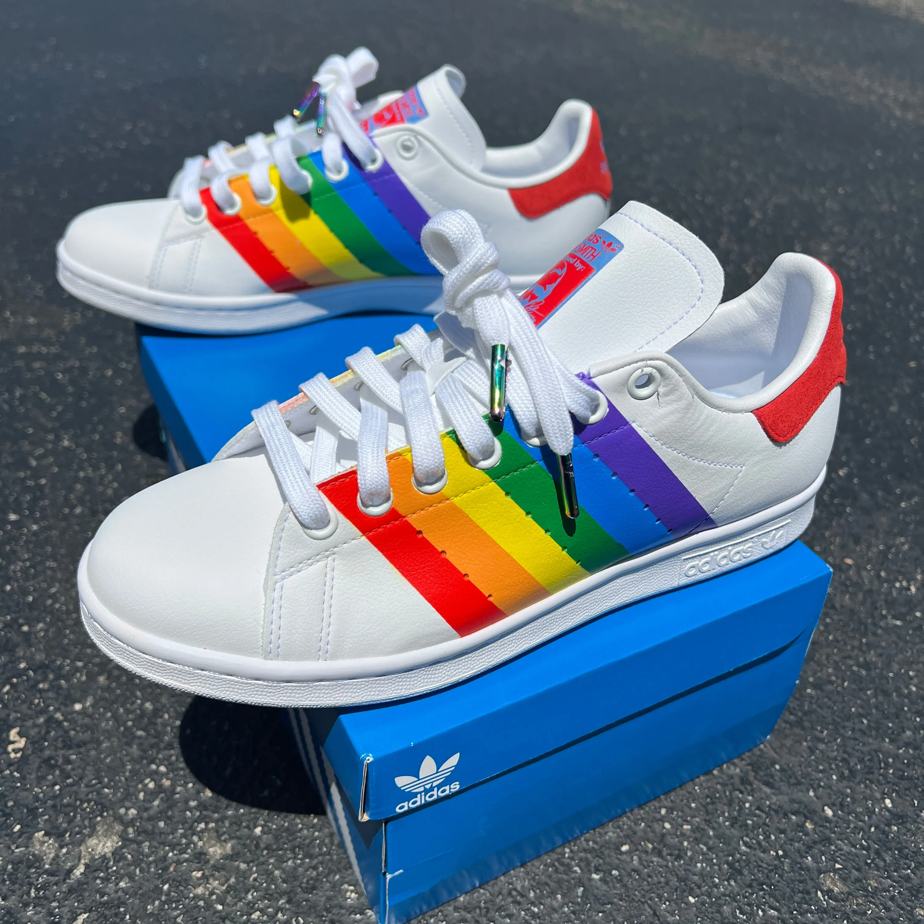 Custom Hand Painted Rainbow Pride Flag Adidas Stan Smiths