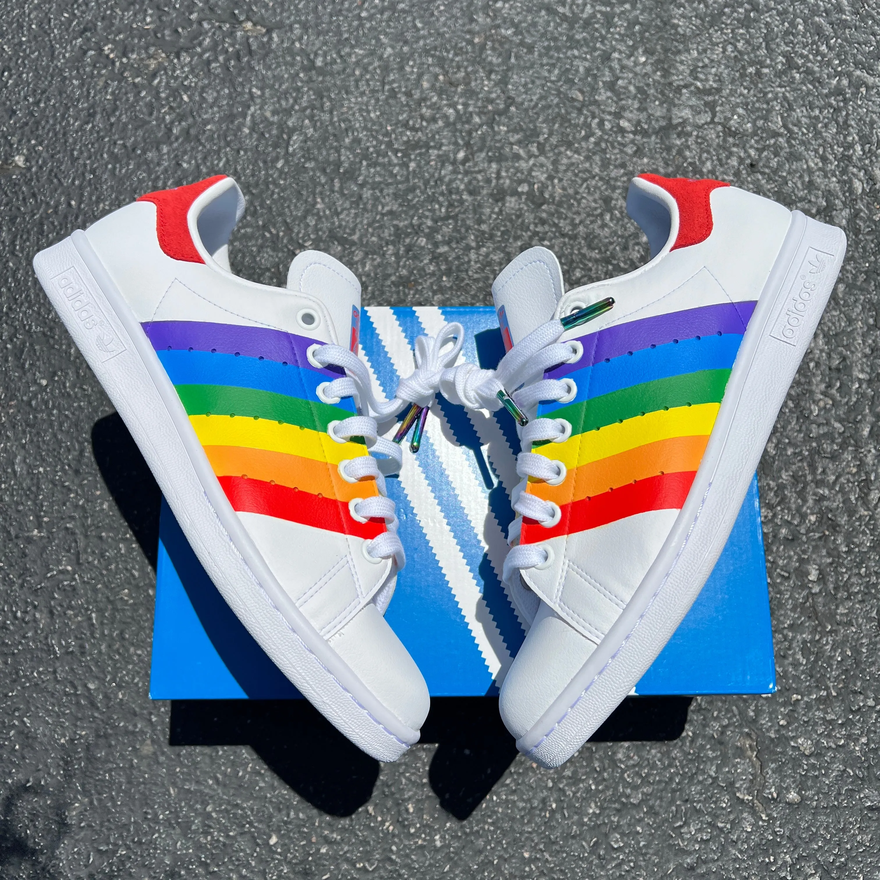 Custom Hand Painted Rainbow Pride Flag Adidas Stan Smiths