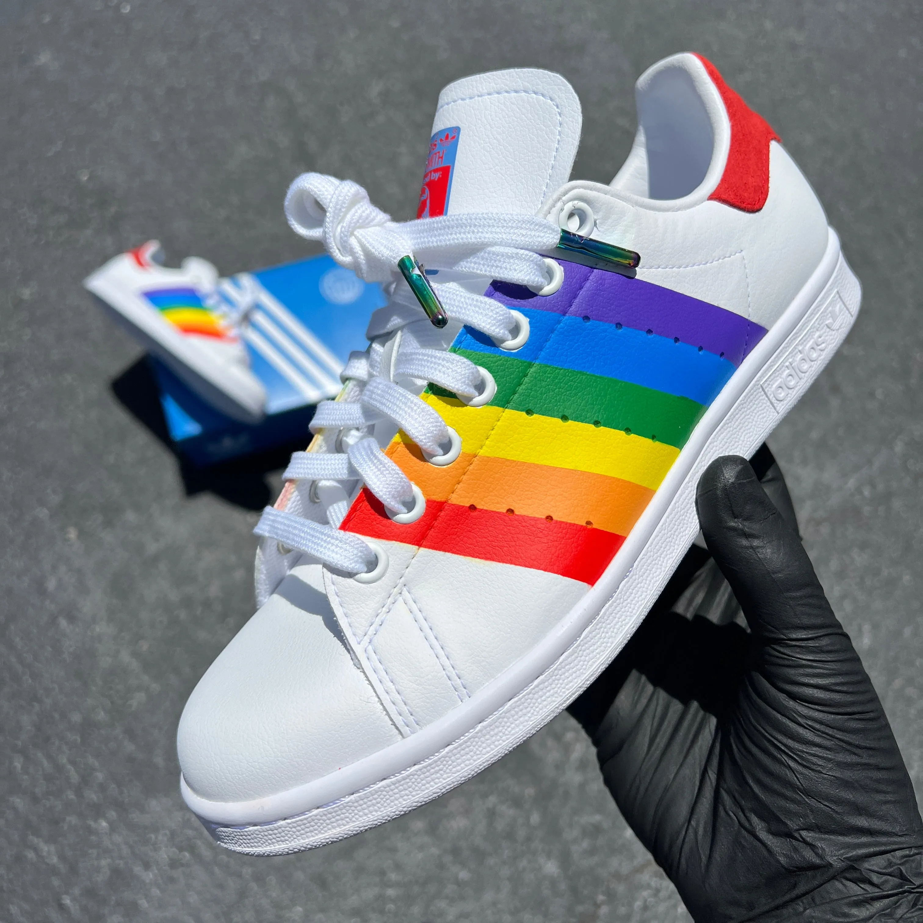 Custom Hand Painted Rainbow Pride Flag Adidas Stan Smiths