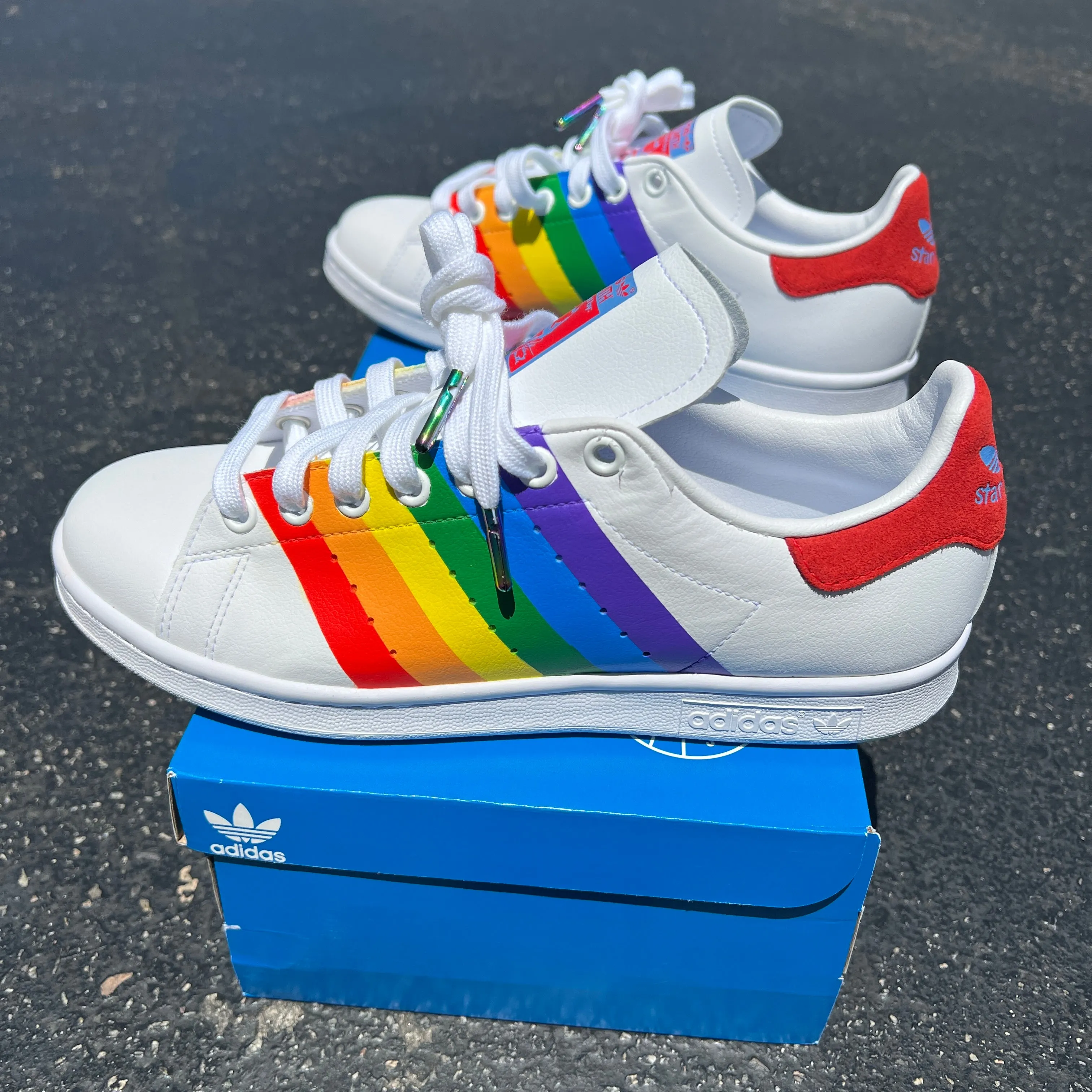 Custom Hand Painted Rainbow Pride Flag Adidas Stan Smiths